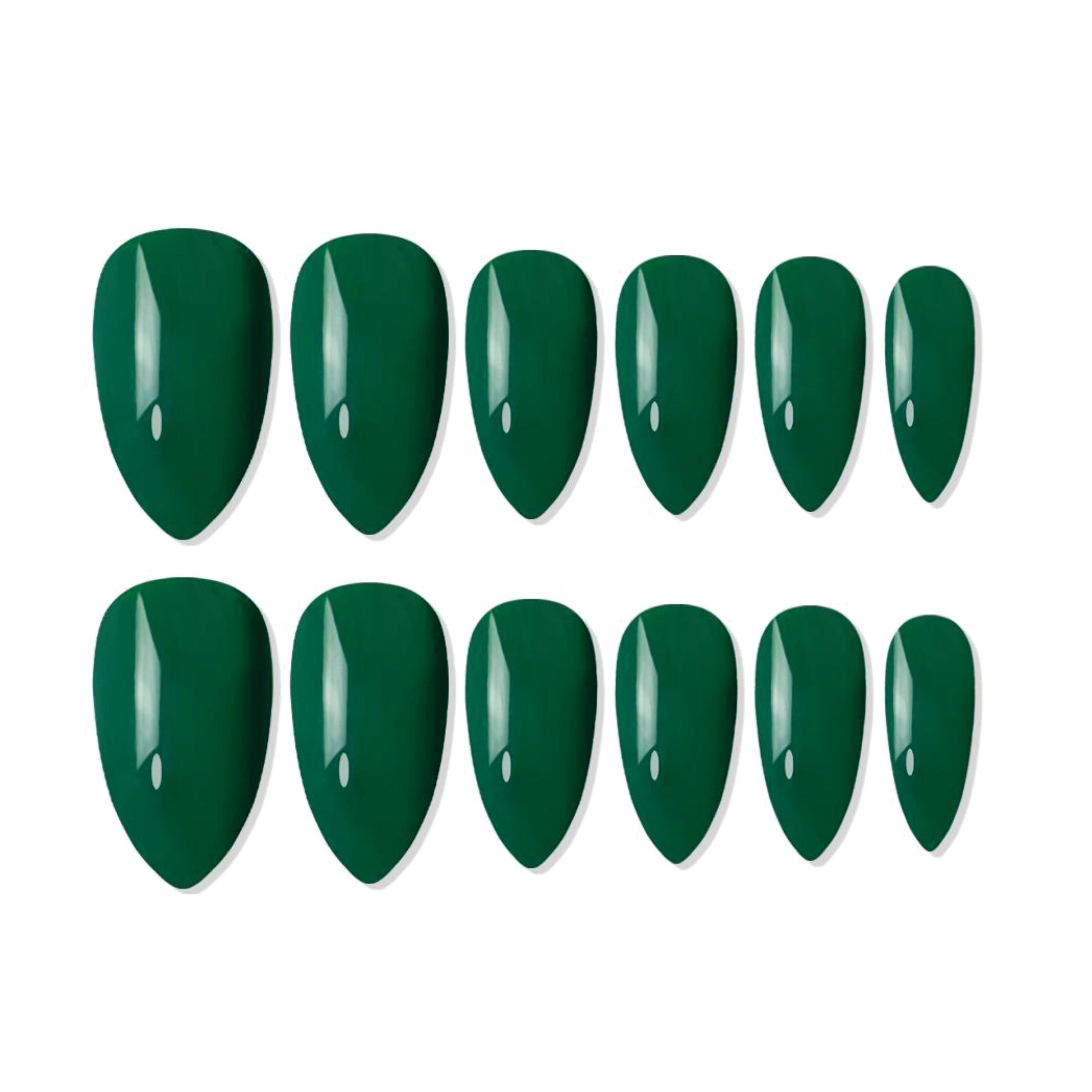 Reusable Almond Press On Nails - green