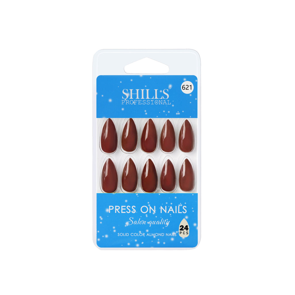 Reusable Almond Press On Nails - Maroon