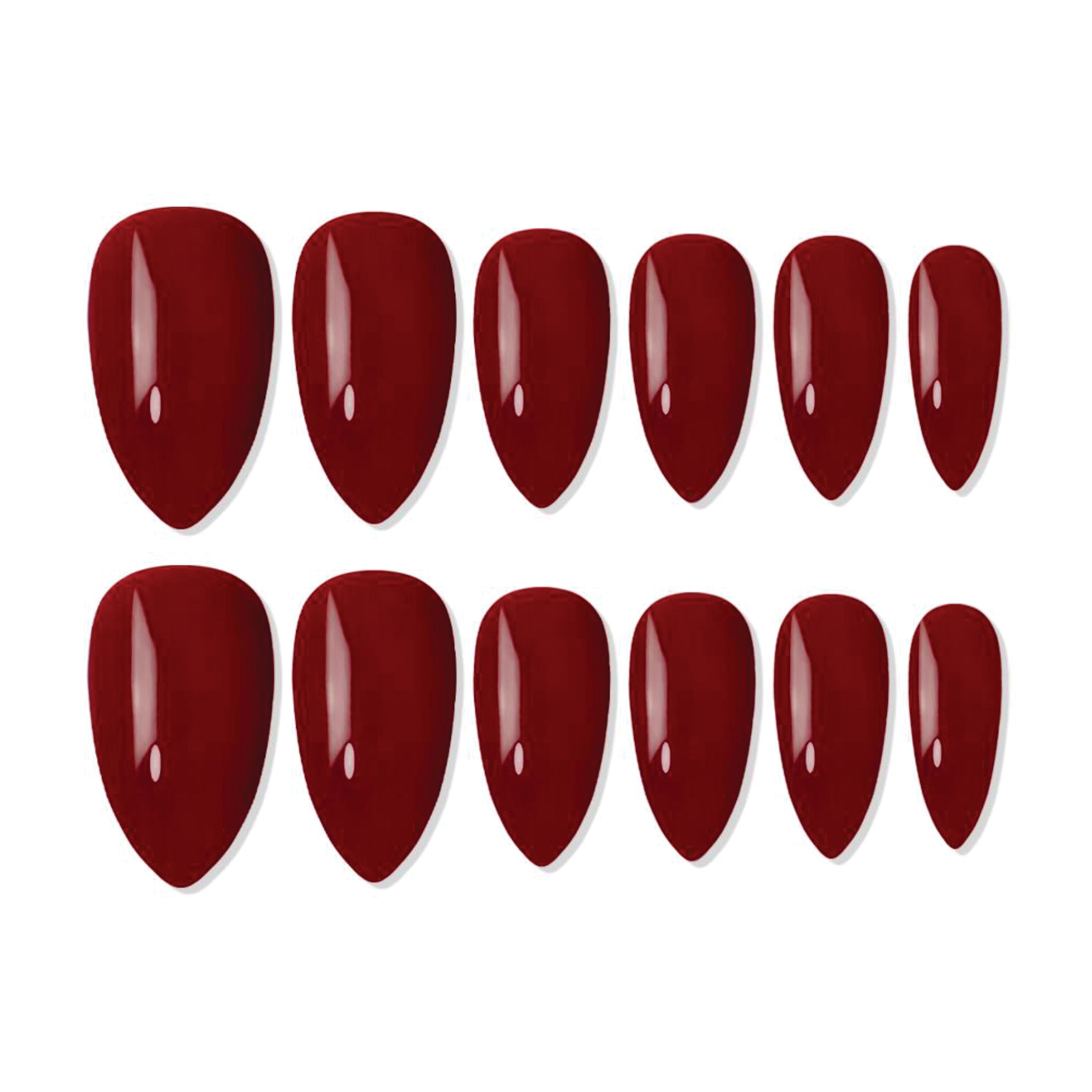 Reusable Almond Press On Nails - Maroon