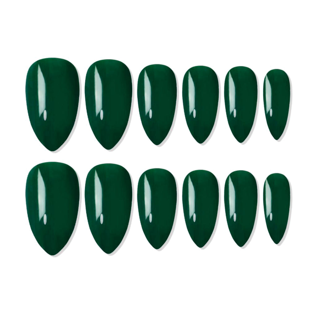 Reusable Almond Press On Nails - Green