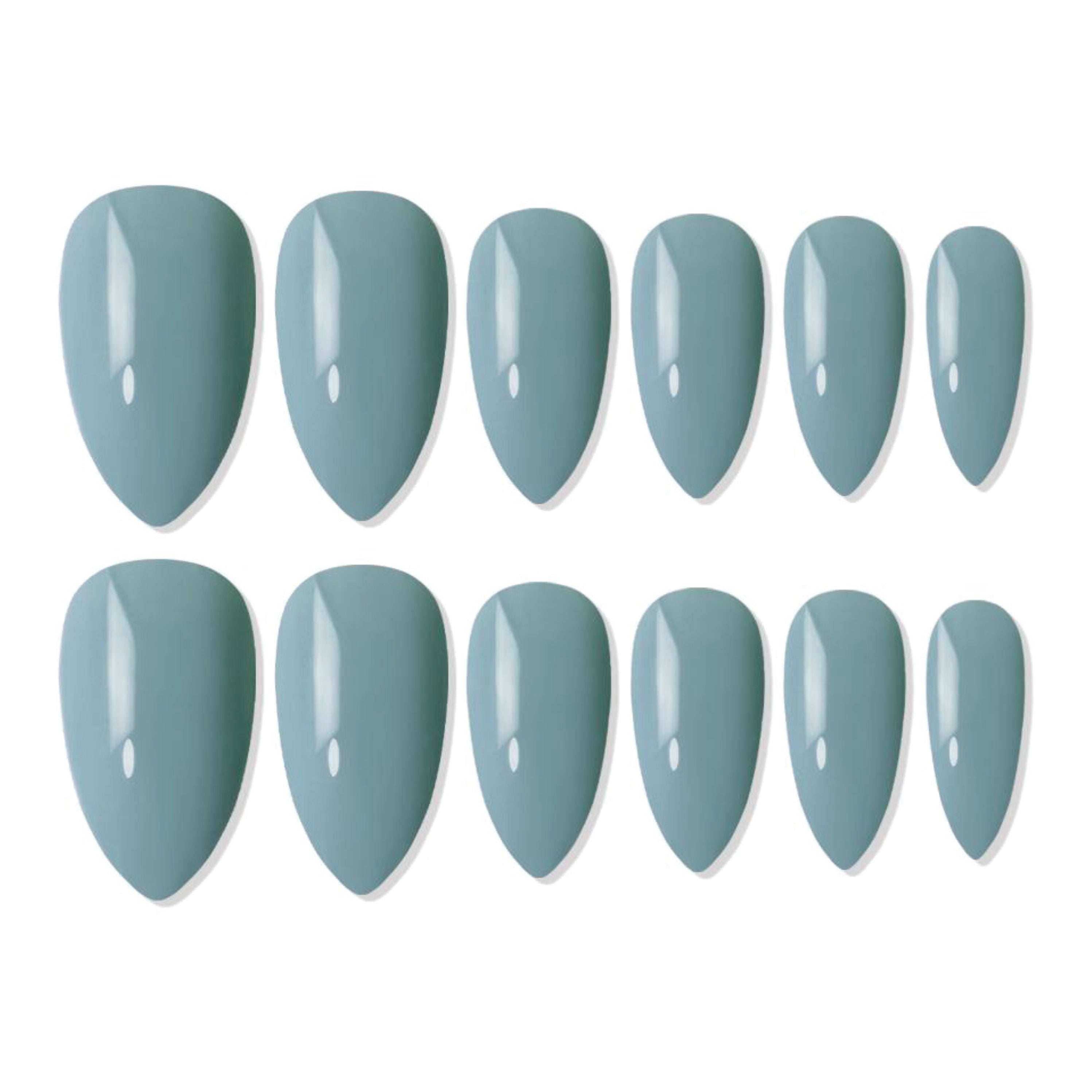 Reusable Almond Press On Nails - Blue