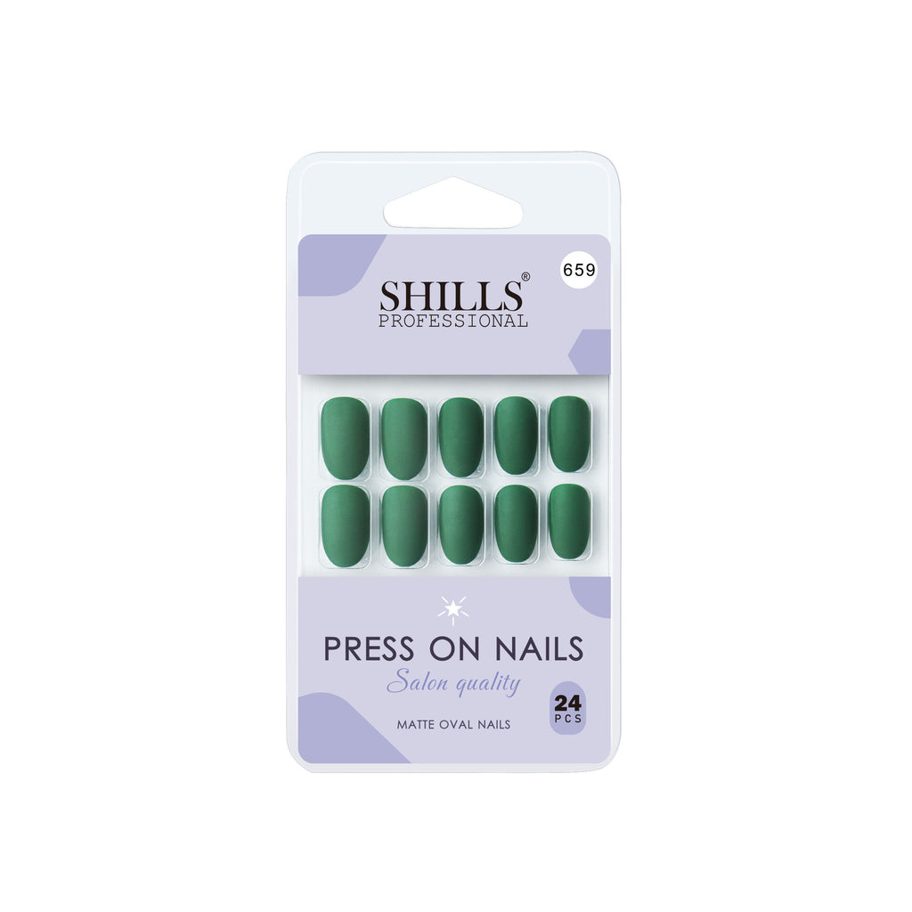 Reusable Oval Press On Nails - green