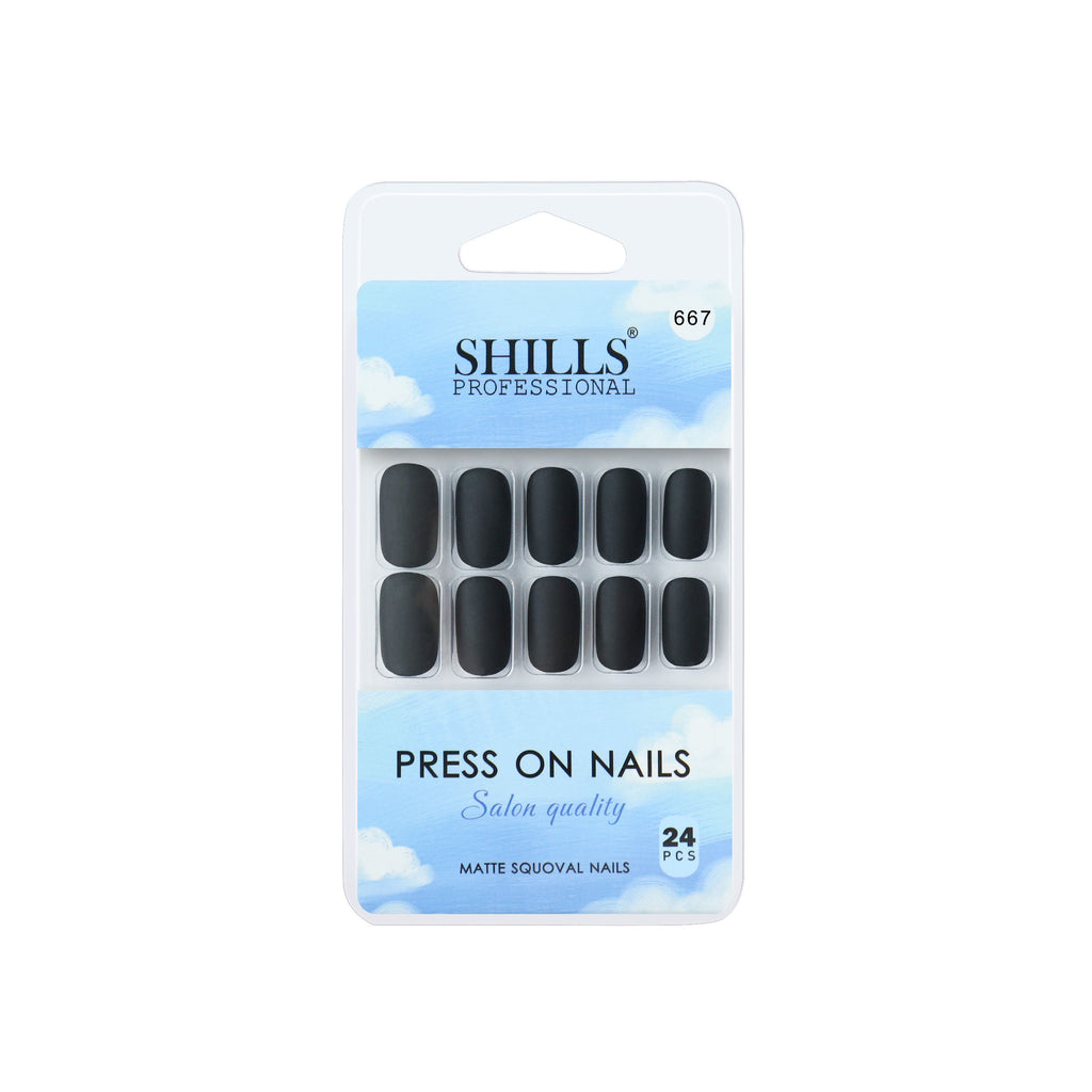 Reusable Square Press On Nails - Black