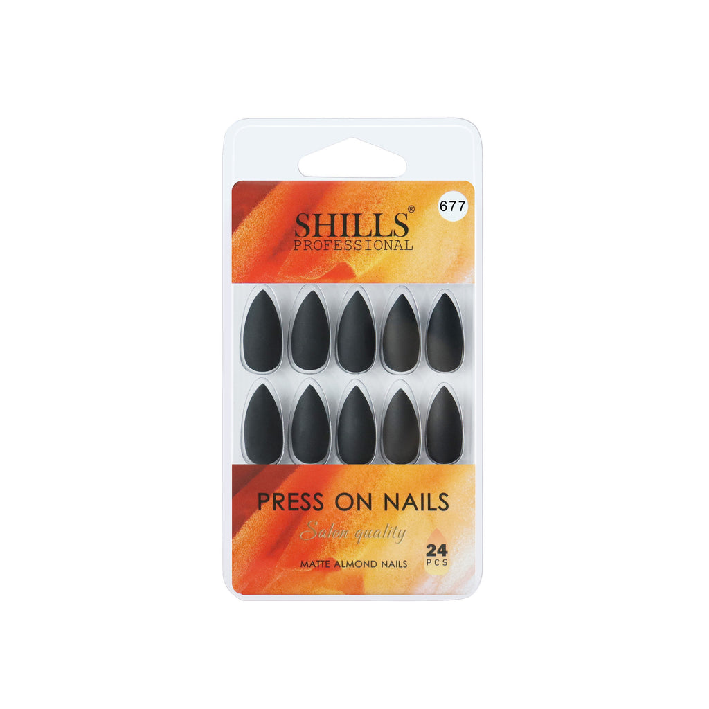 Reusable Sharp Almond Press On Nails - Black
