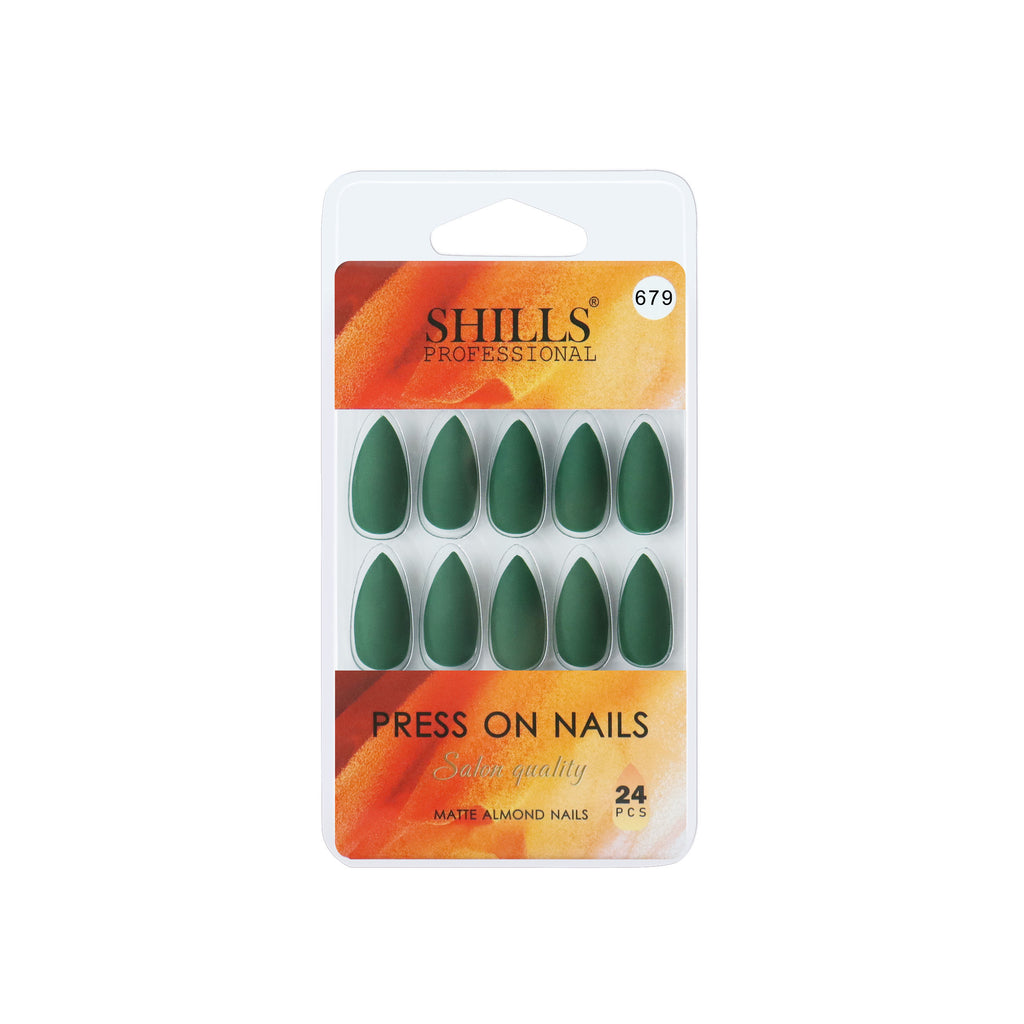 Reusable Sharp Almond Press On Nails - green