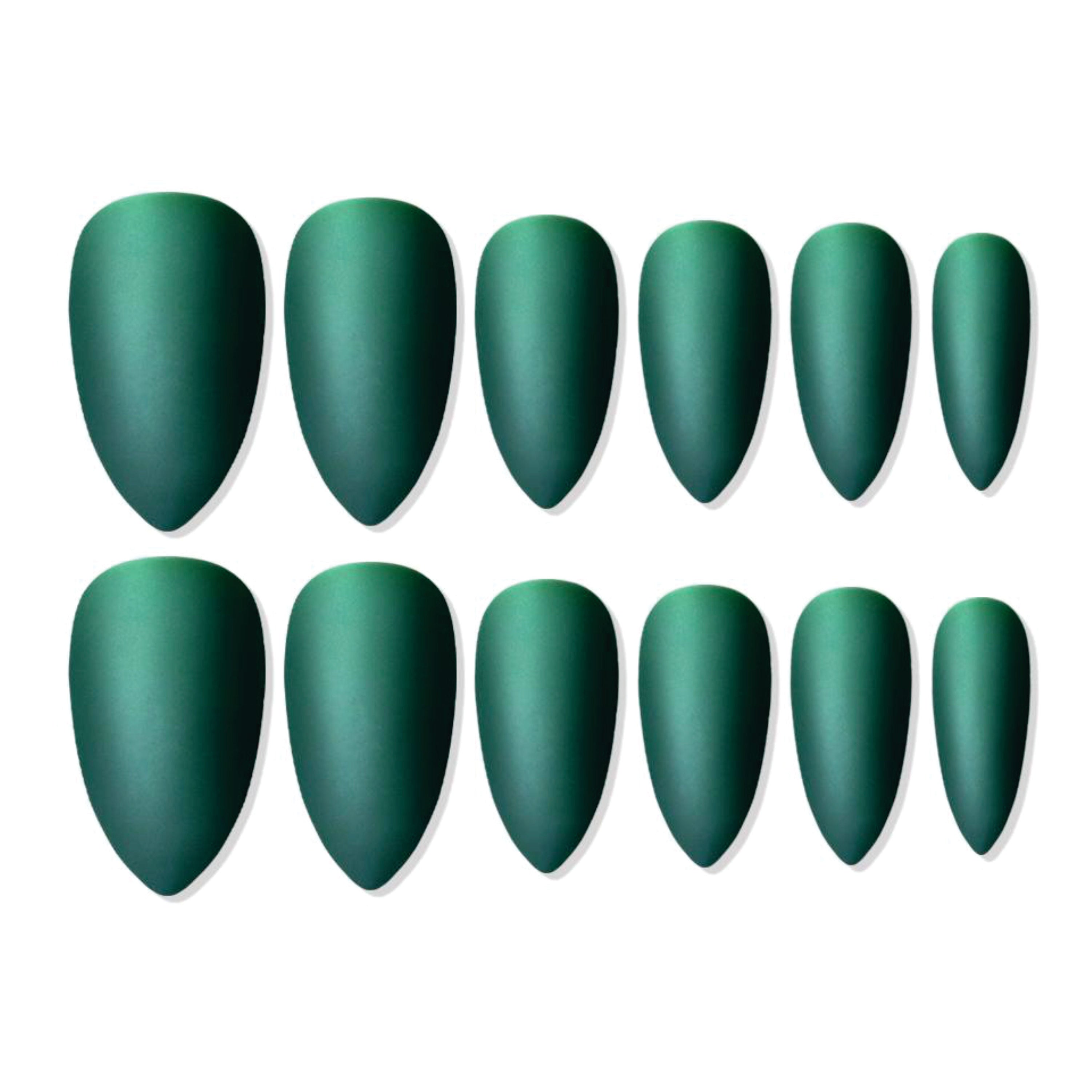 Reusable Sharp Almond Press On Nails - green