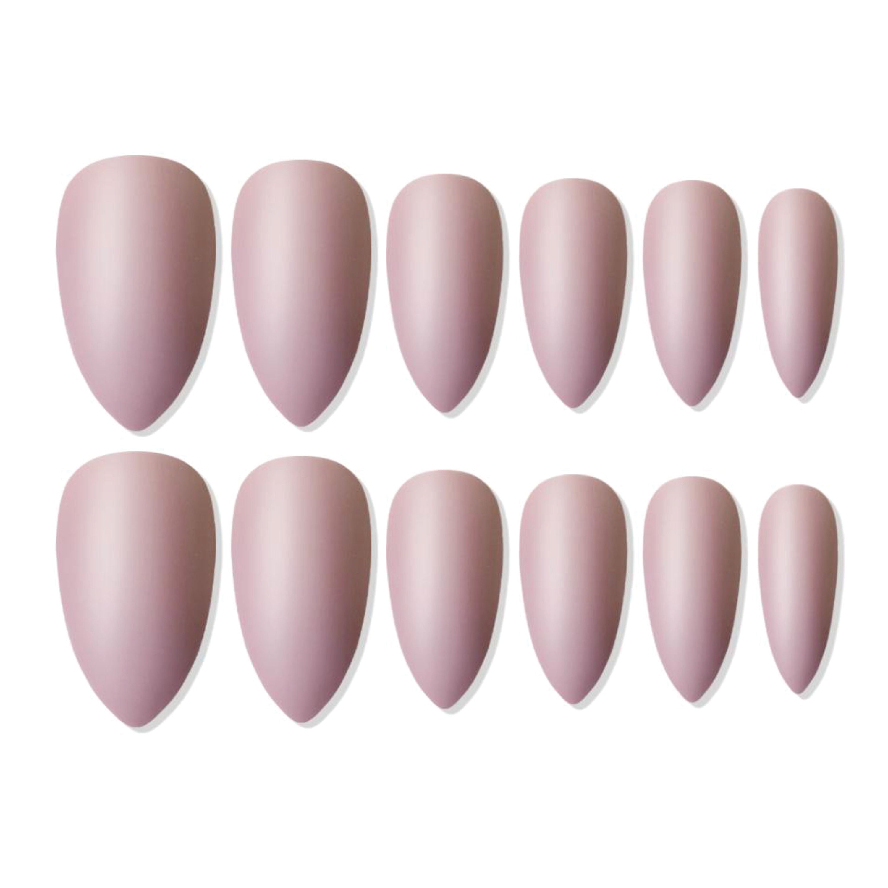 Reusable Sharp Almond Press On Nails - Peach
