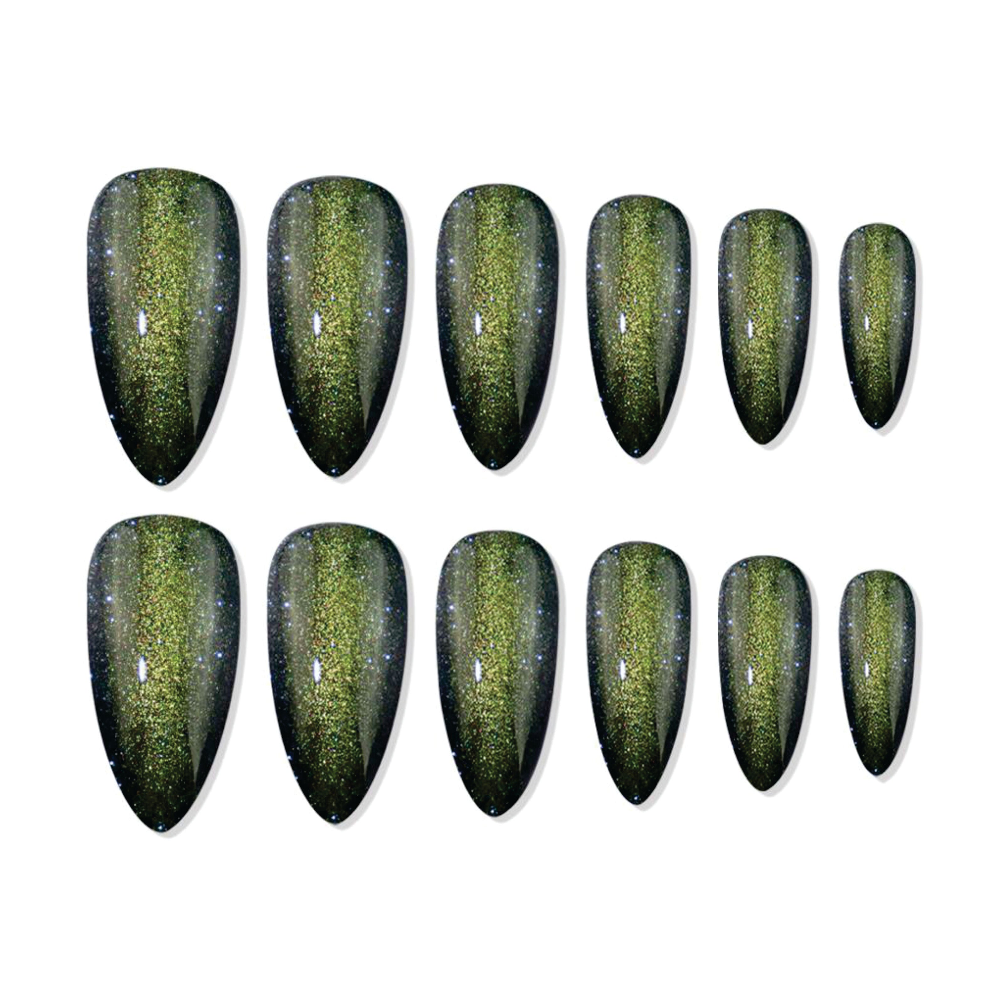 Reusable Long Almond Press On Nails - green
