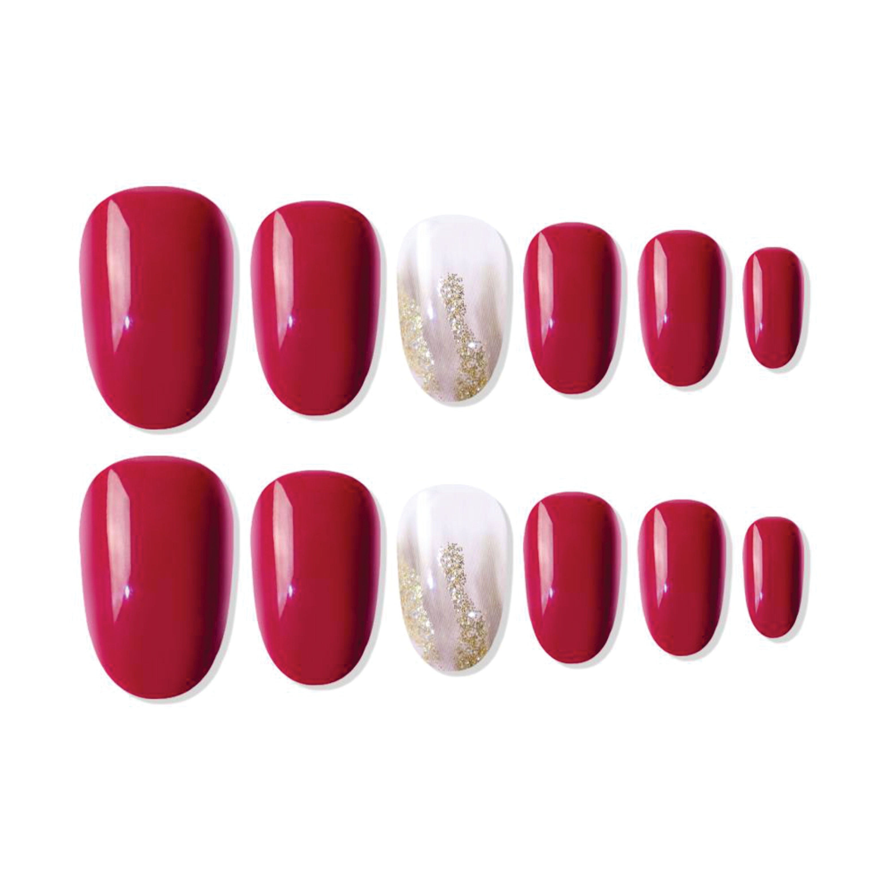 Reusable Oval Press On Nails - Red
