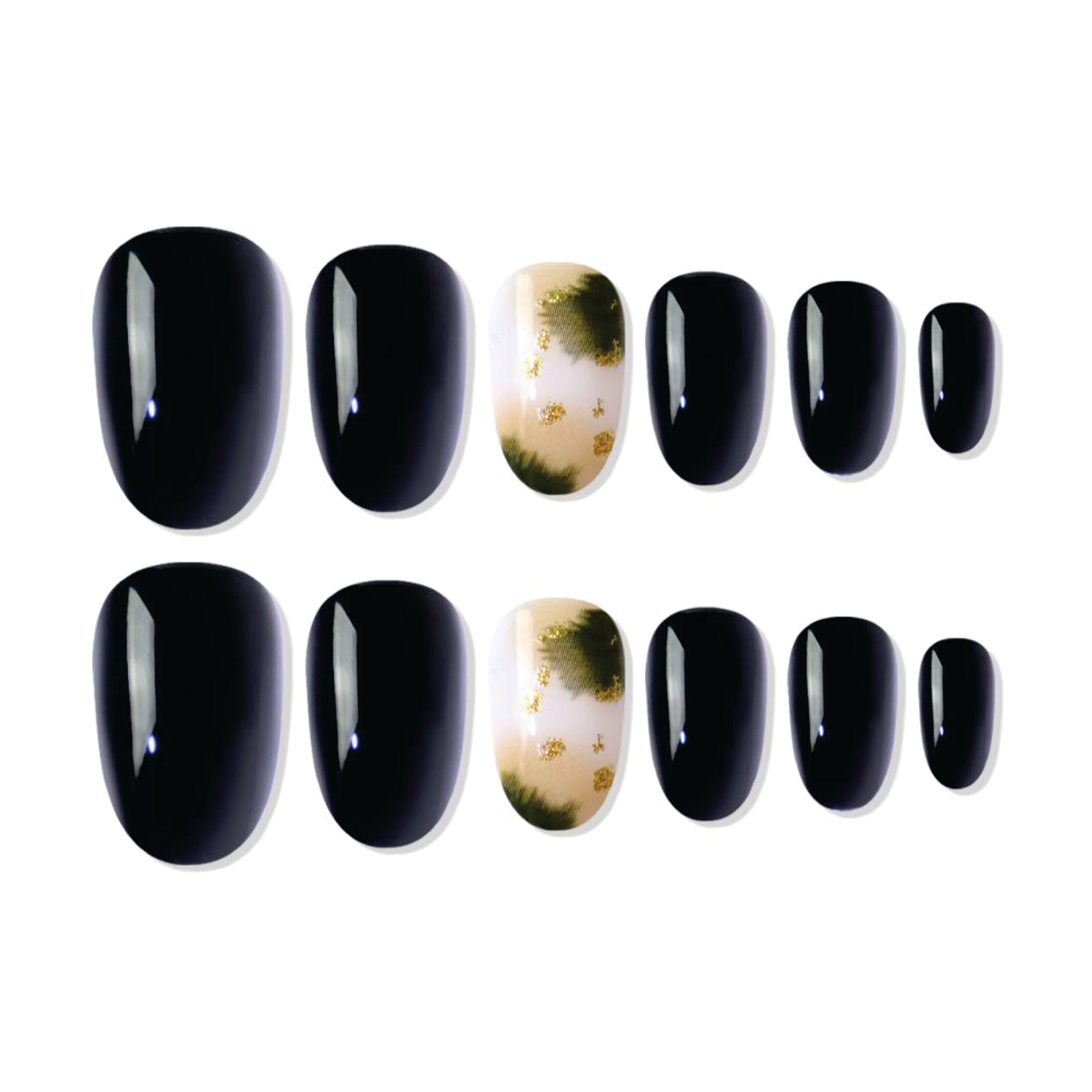 Reusable Oval Press On Nails - Black