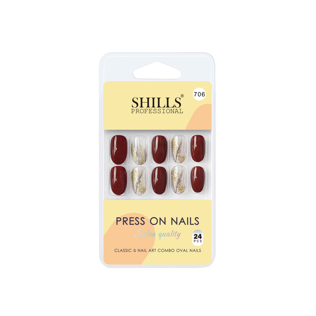 Reusable Oval Press On Nails - Maroon