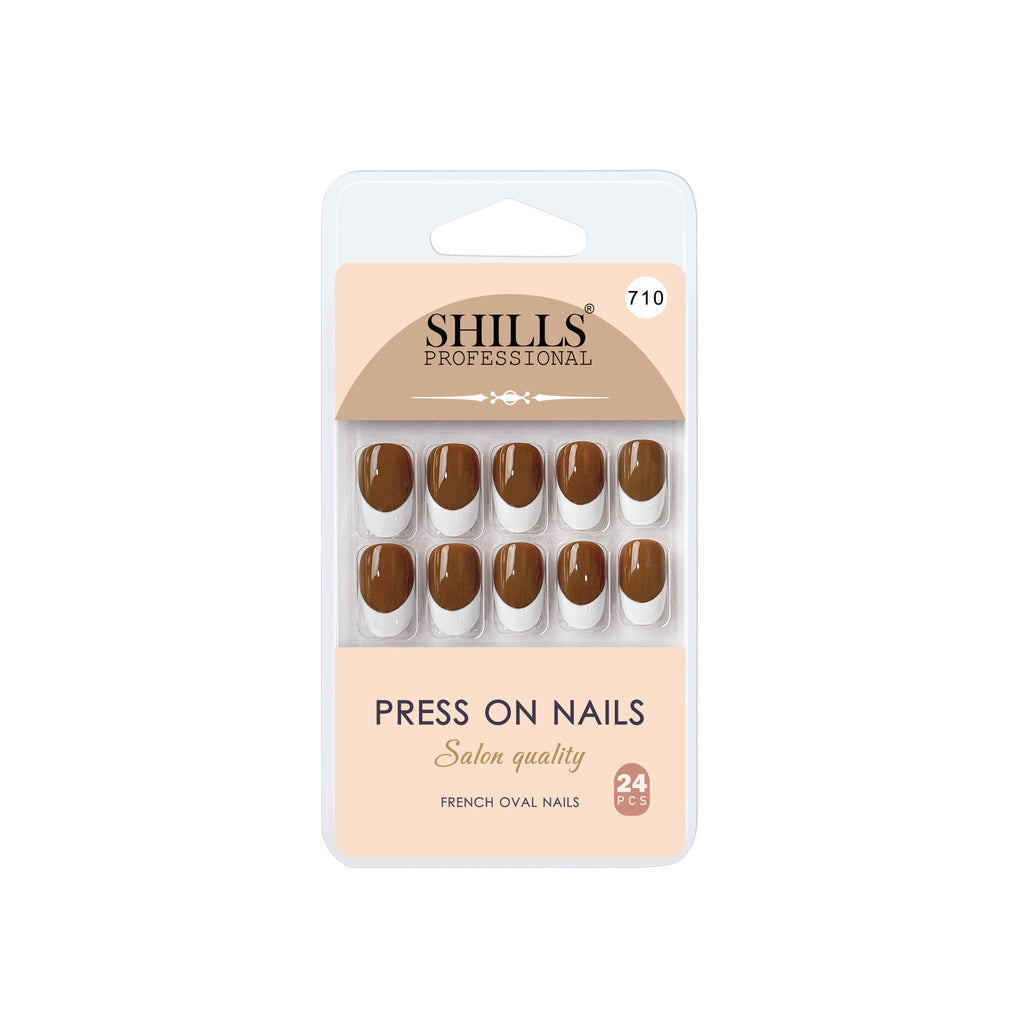 Reusable French Oval Press On Nails - Brown