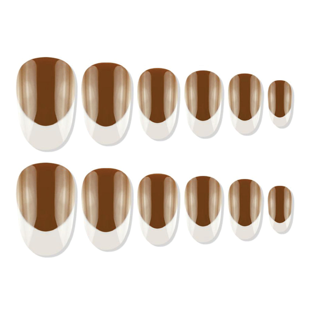 Reusable French Oval Press On Nails - Brown