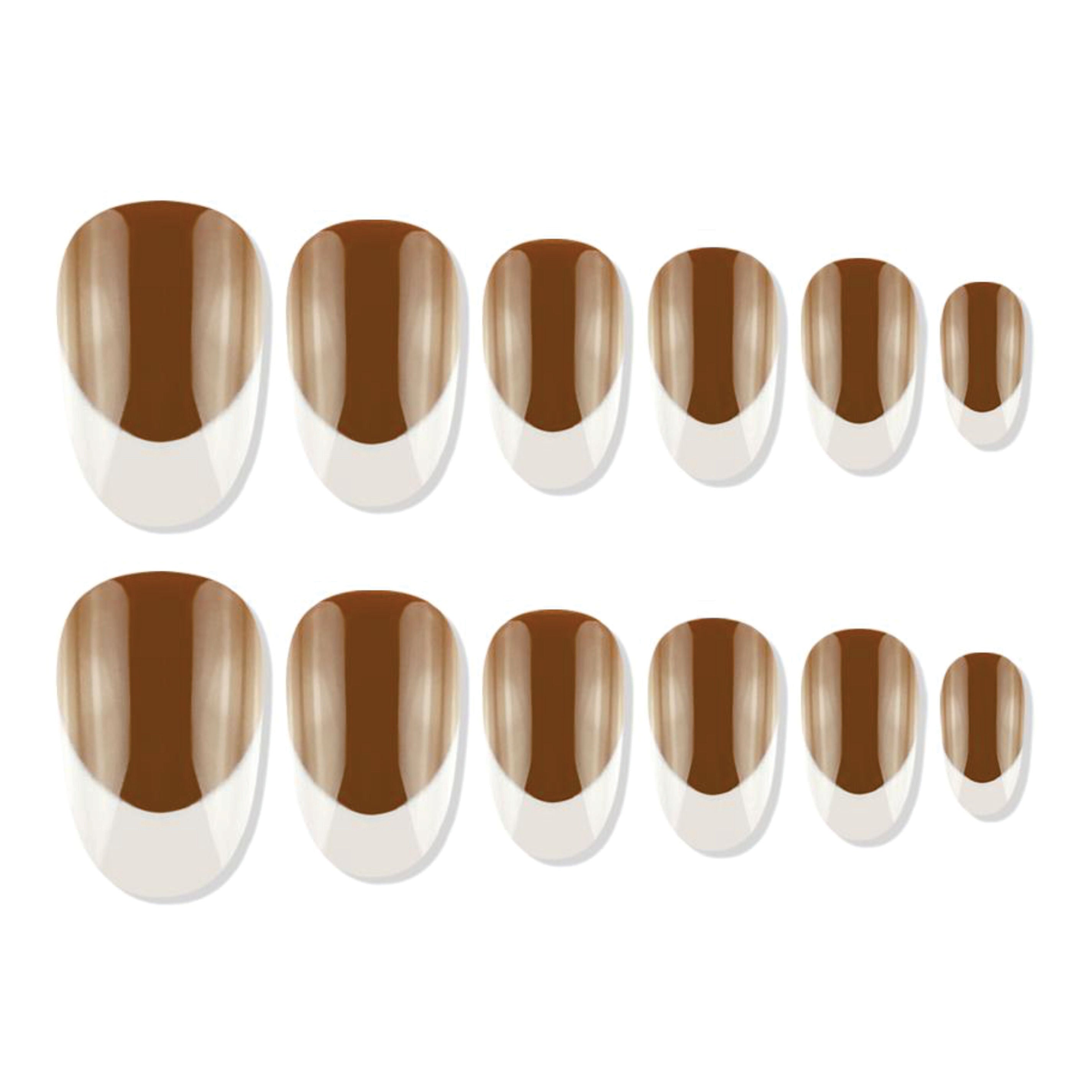Reusable French Oval Press On Nails - Brown