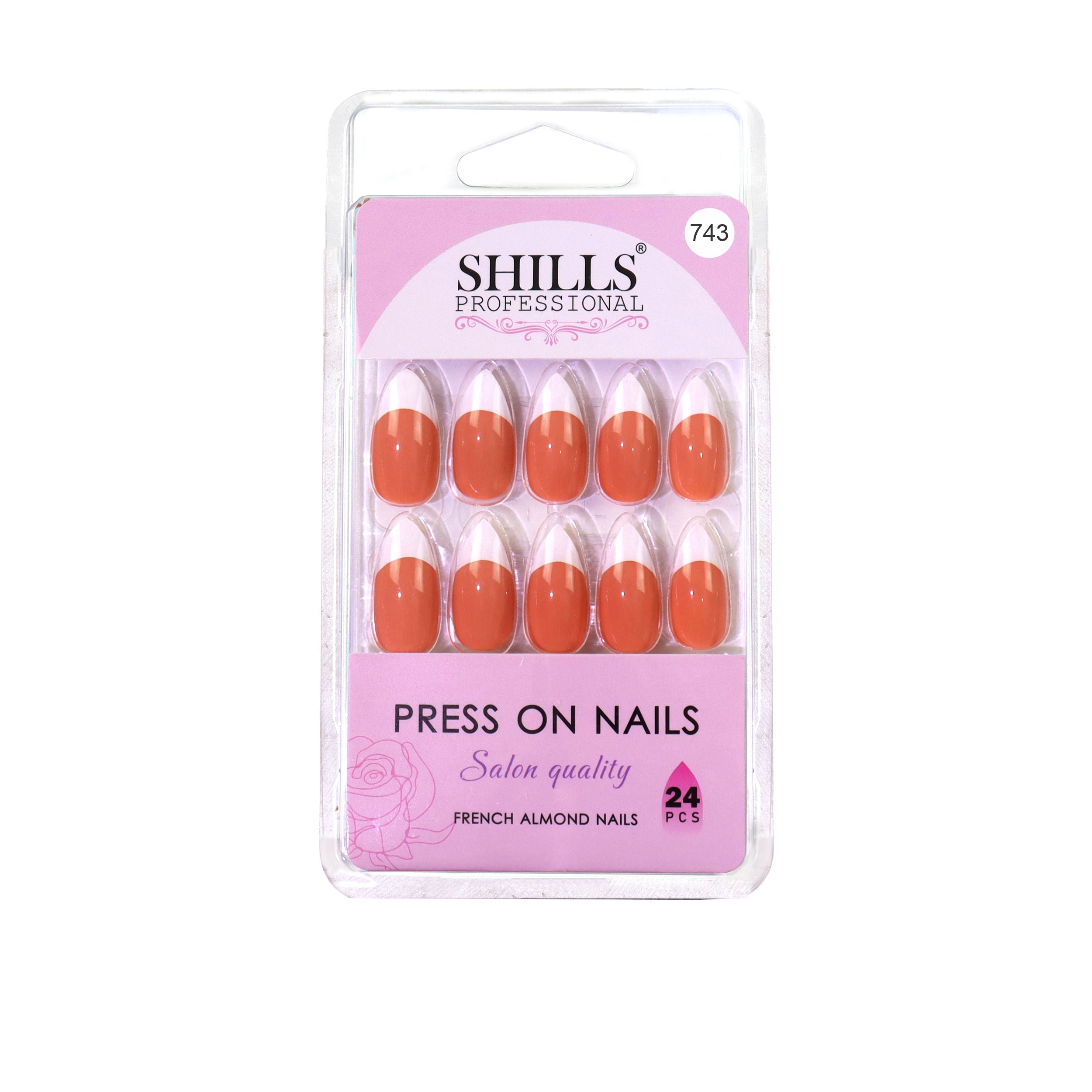 Reusable French Almond Press On Nails - Orange