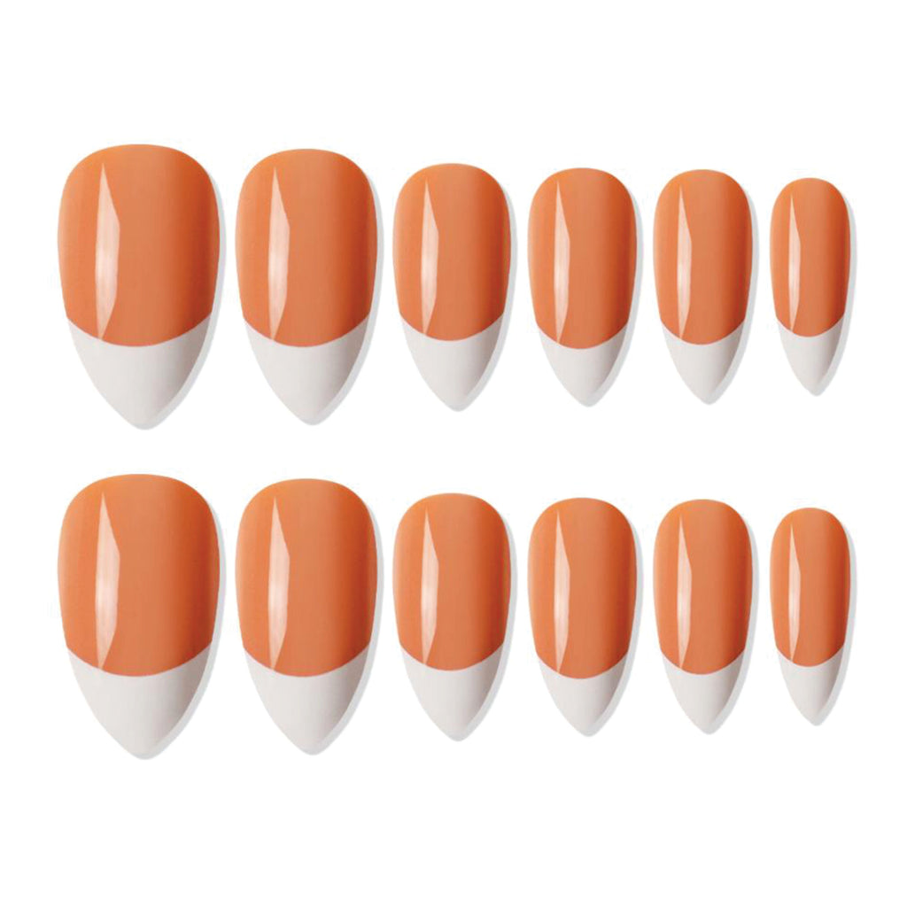 Reusable French Almond Press On Nails - Orange