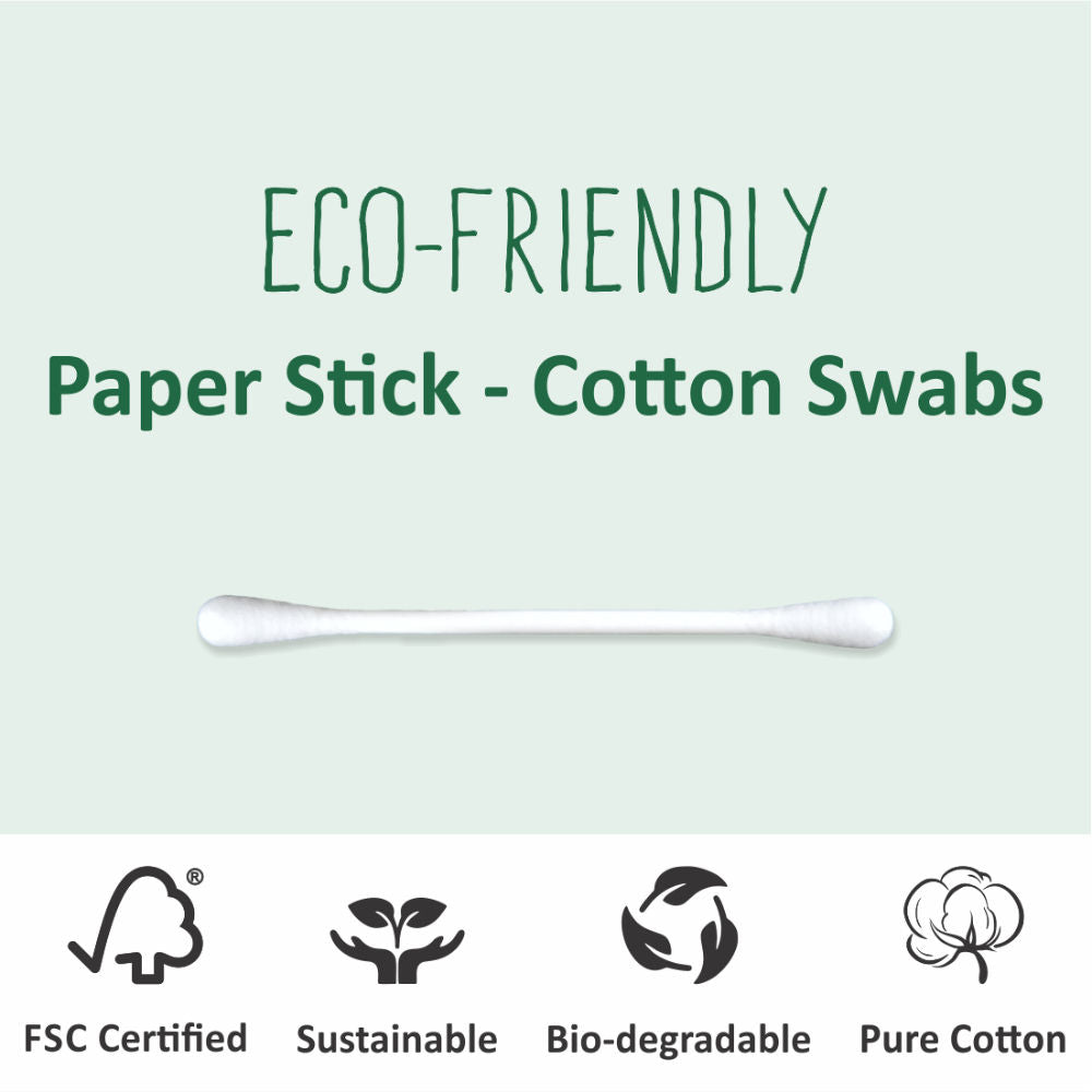 Cotton Ear Buds/Swabs With White Paper Sticks Jar (100 Sticks / 200 Tips)