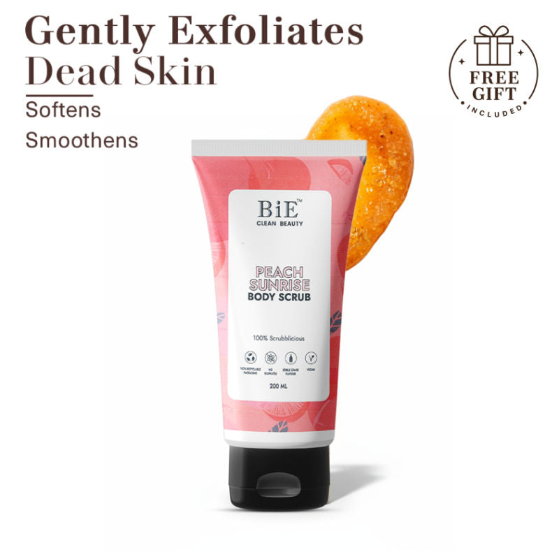 BiE Peach Sunrise Body Scrub - Gently Exfoliates, Removes Dead Skin & Brightens Mild Exfoliator
