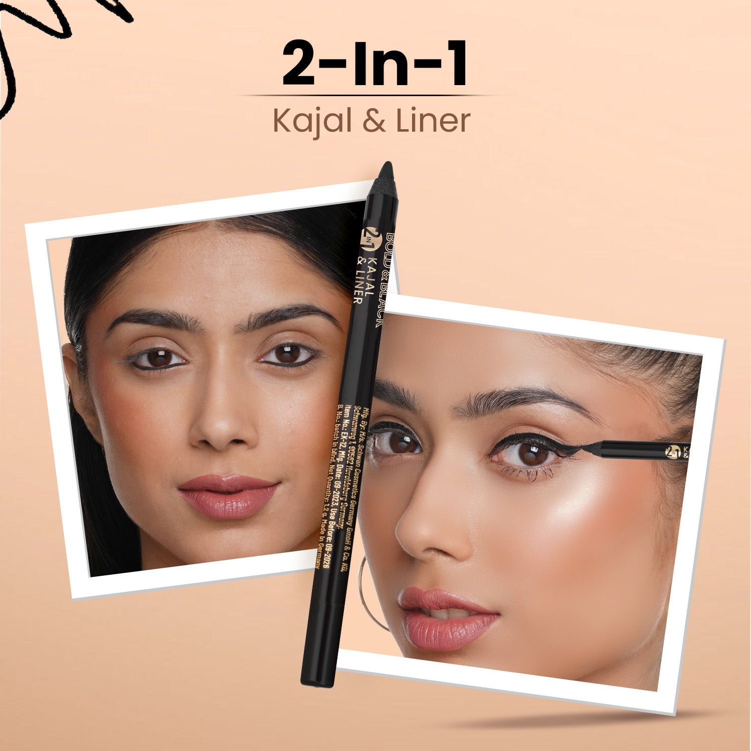 Bold & Black 2-In-1 Kajal & Liner With Vitamin-E 12-Hours of Stay With Sharpner
