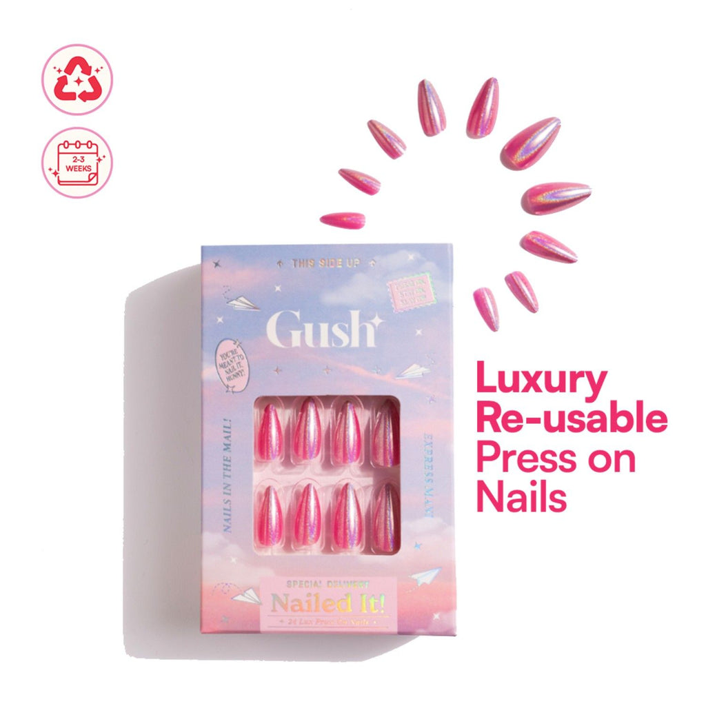 Nailed It Reusable 24 Luxury Press On Nails (Almond Shape) - Barbie Pink Chrome