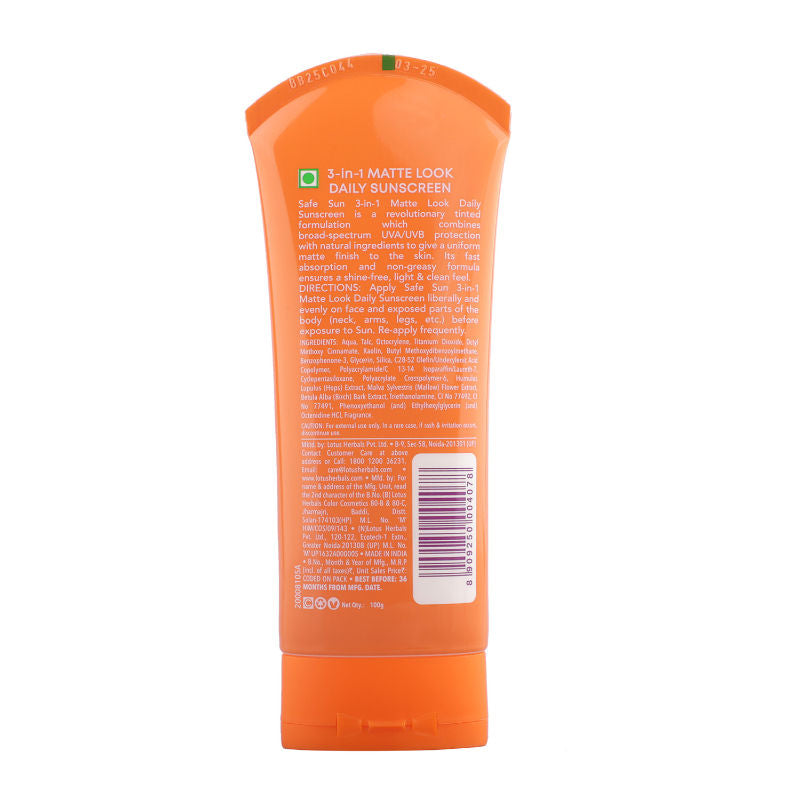 SafeSun 3in1 Matte Look Daily Sunscreen SPF 40 PA+++ ,Tinted & Dermatologically Free