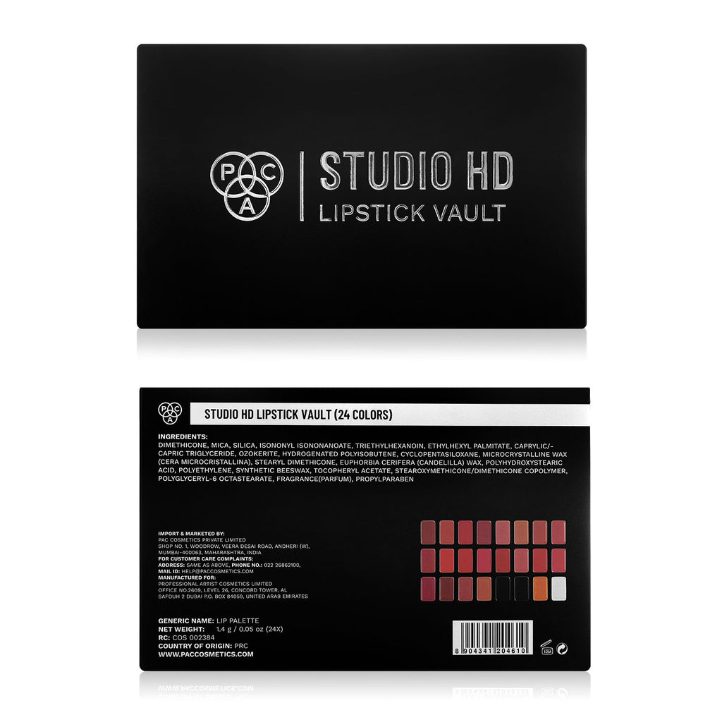 Studio HD Lipstick Vault Palette X24 - Create 100+ Lip Shades, Intense Color Payoff, Lightweight