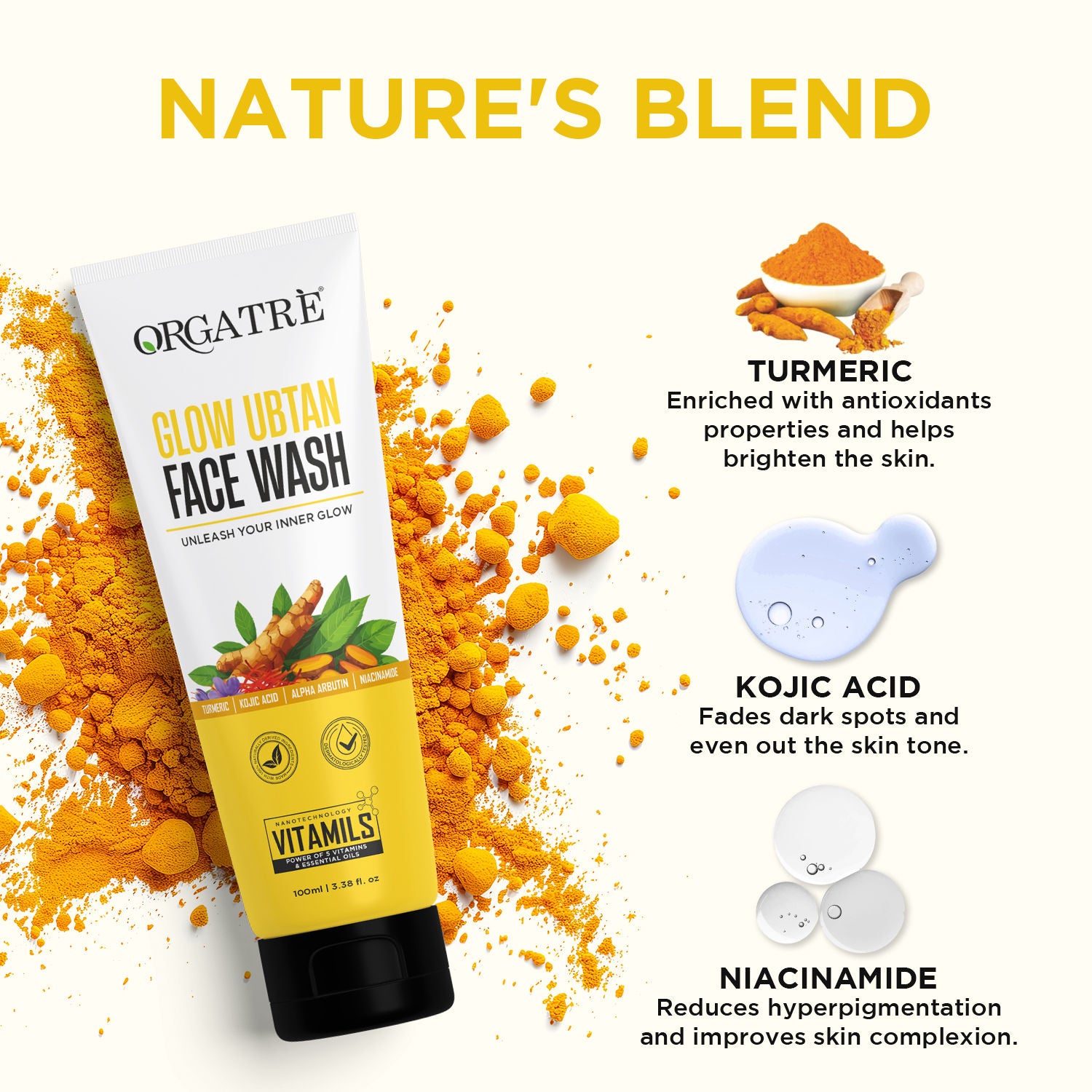 Glow Ubtan Face Wash With Turmeric, Kojic Acid & Niacinamide For Radiant Skin