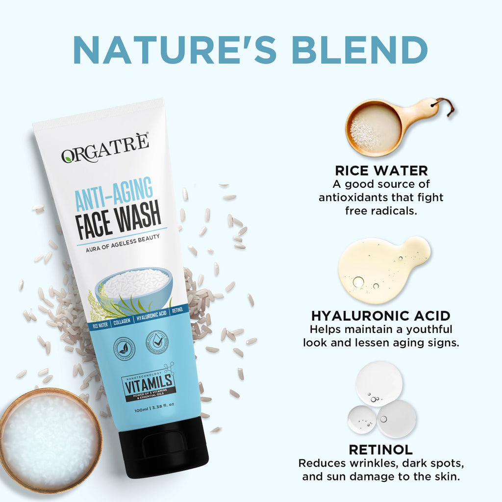 Anti-Aging Face Wash With Rice Water, Collagen, Hyaluronic Acid & Retinol For Youthful Skin