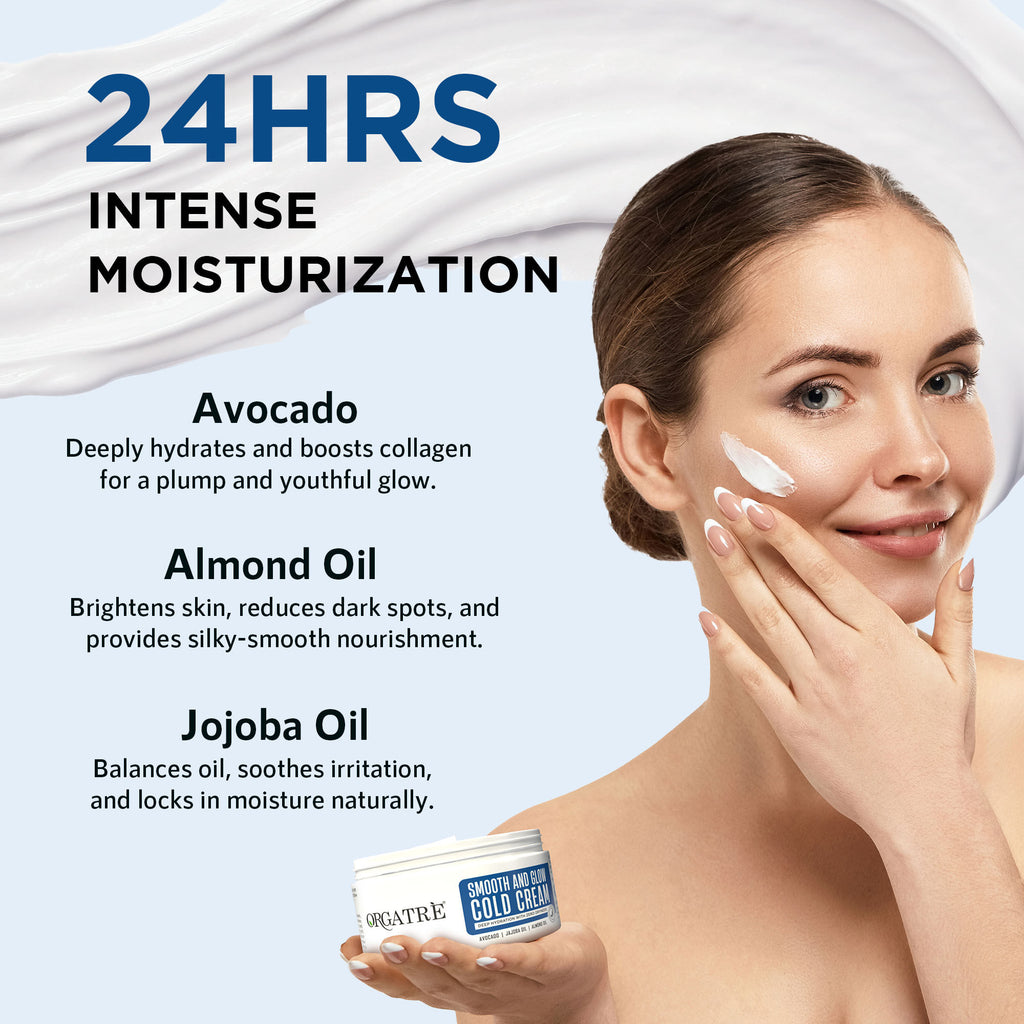 Smooth And Glow Cold Cream Deep Hydration With Avacado Jajoba & Almond Oil 24Hr Moisturizer