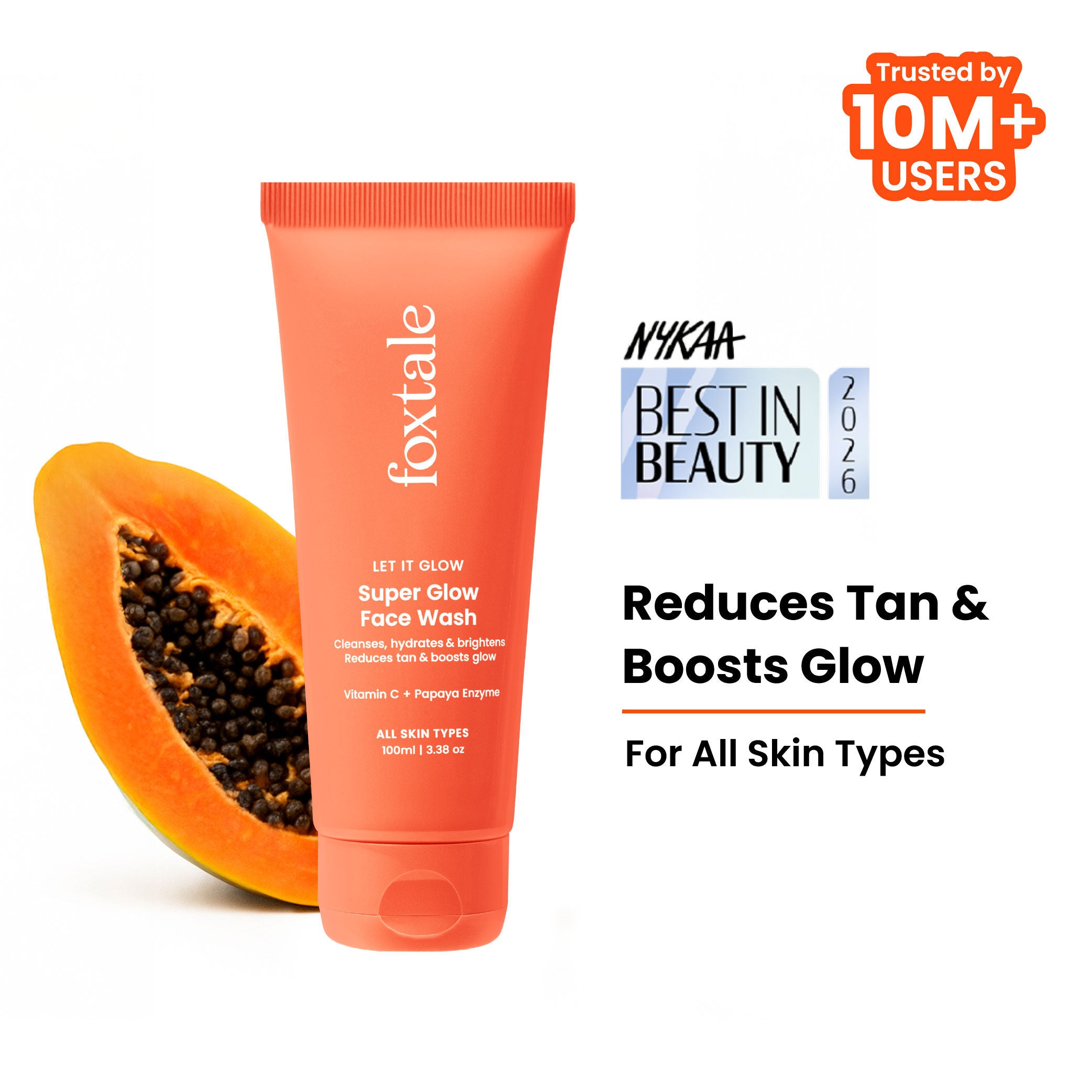 Super Glow Face Wash with Papaya Enzyme & Vitamin C for Tan Removal & Glowing Skin - 100ml