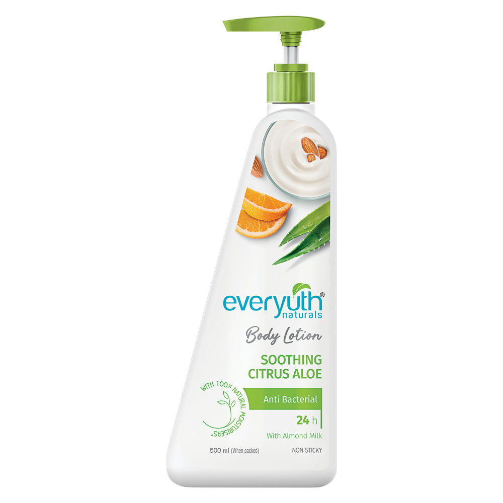 Body Lotion - Soothing Citrus Aloe with Almond Milk, Anti-Bacterial, Non Sticky