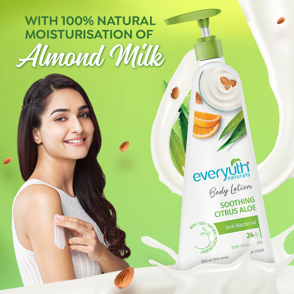Body Lotion - Soothing Citrus Aloe with Almond Milk, Anti-Bacterial, Non Sticky
