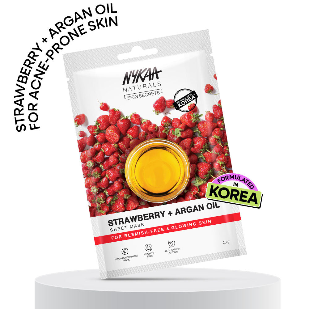 Nykaa Green Tea + Aloe Vera Sheet Mask For Hydrated Skin - Formulated in Korea - For All Skin Types - Strawberry + Argan Oil