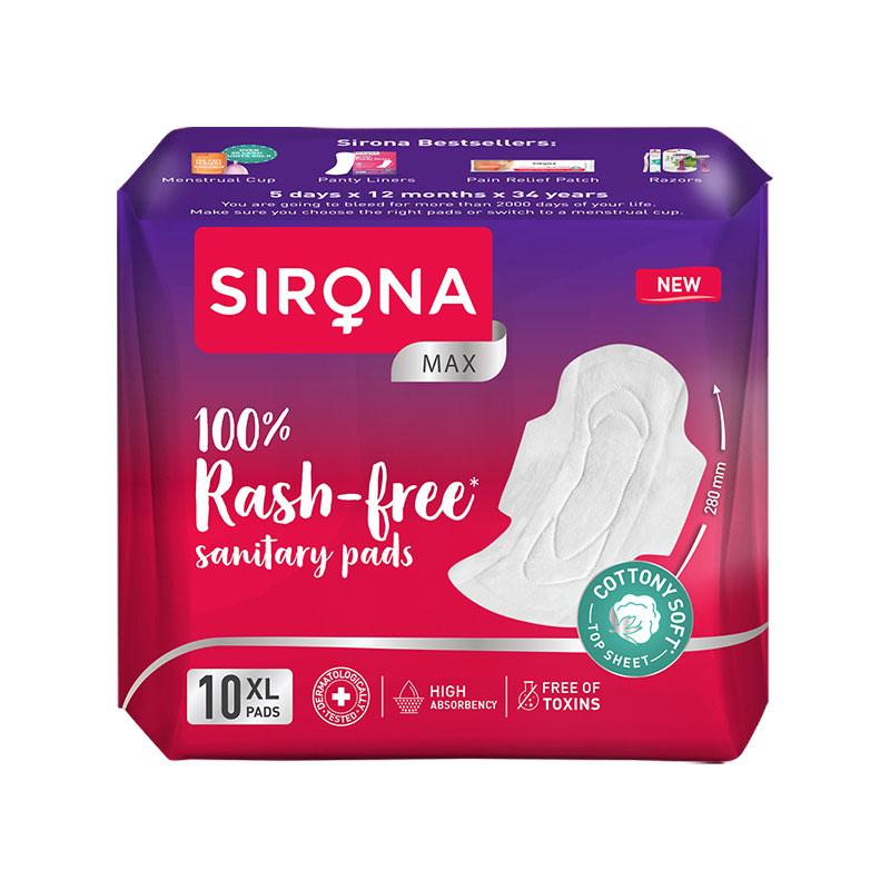 Cottony Soft Rash Free Sanitary Pads For Women, 10 Pcs (Xl), Ultra Soft, Breathable Top Layer