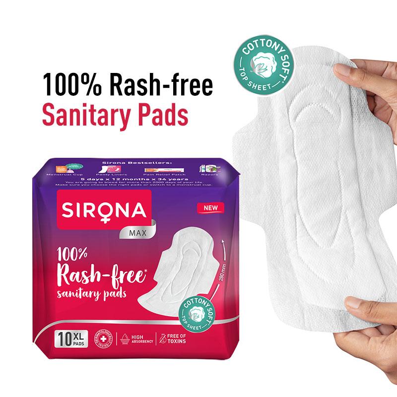 Cottony Soft Rash Free Sanitary Pads For Women, 10 Pcs (Xl), Ultra Soft, Breathable Top Layer