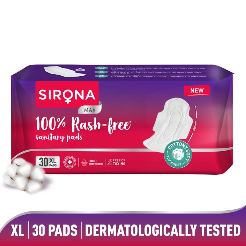 Cottony Soft Rash Free Sanitary Pads For Women, 30 Pcs (Xl) Ultra Thin & Breathable Top Layer