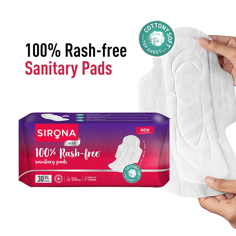 Cottony Soft Rash Free Sanitary Pads For Women, 30 Pcs (Xl) Ultra Thin & Breathable Top Layer