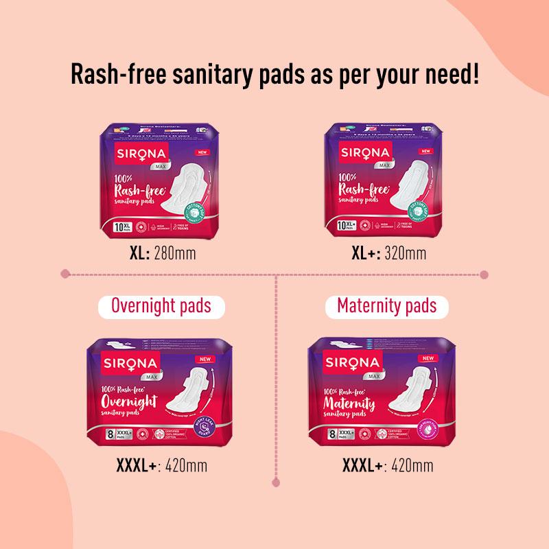 Cottony Soft Rash Free Sanitary Pads For Women, 30 Pcs (Xl) Ultra Thin & Breathable Top Layer