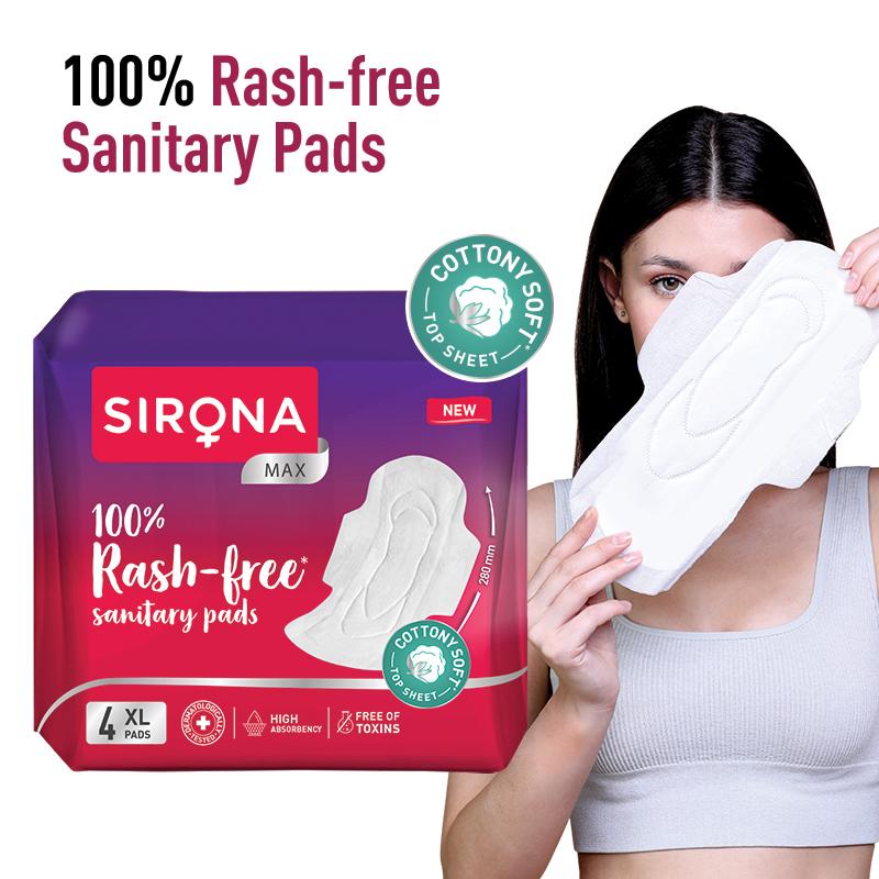 Cottony Soft Rash Free Sanitary Pads For Women, 4 Pcs (XL), Ultra Thin & Breathable Top Layer