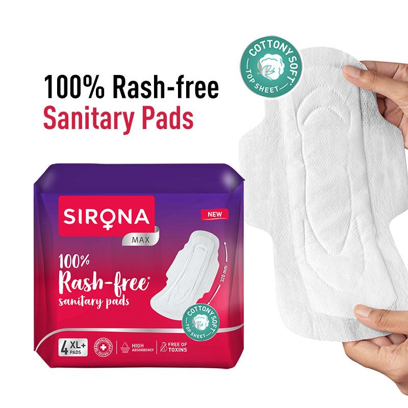 Cottony Soft Rash Free Sanitary Pads For Women, 4 Pcs (XL+) Ultra Thin & Breathable Top Layer
