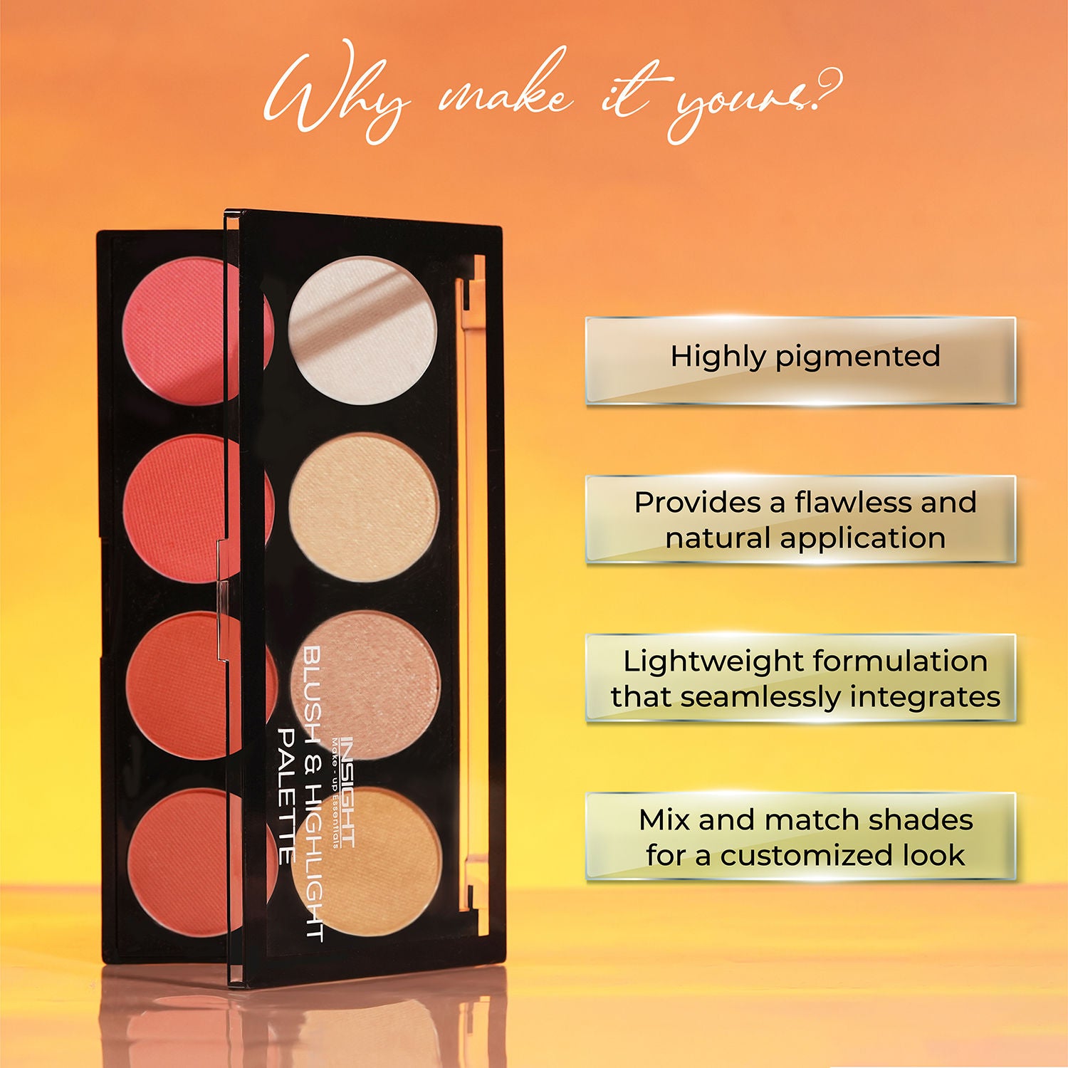 Blush & Highlight Palette, 2 In 1 Intense Pigment, Lightweight Formula