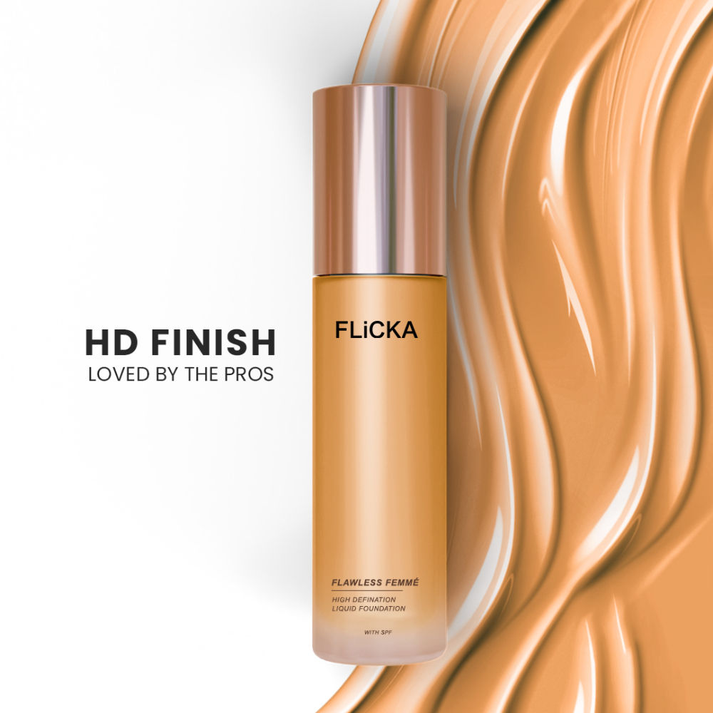 Flawless Femme HD Liquid Foundation Dewy Finish Long Lasting Medium High Coverage - Caramel