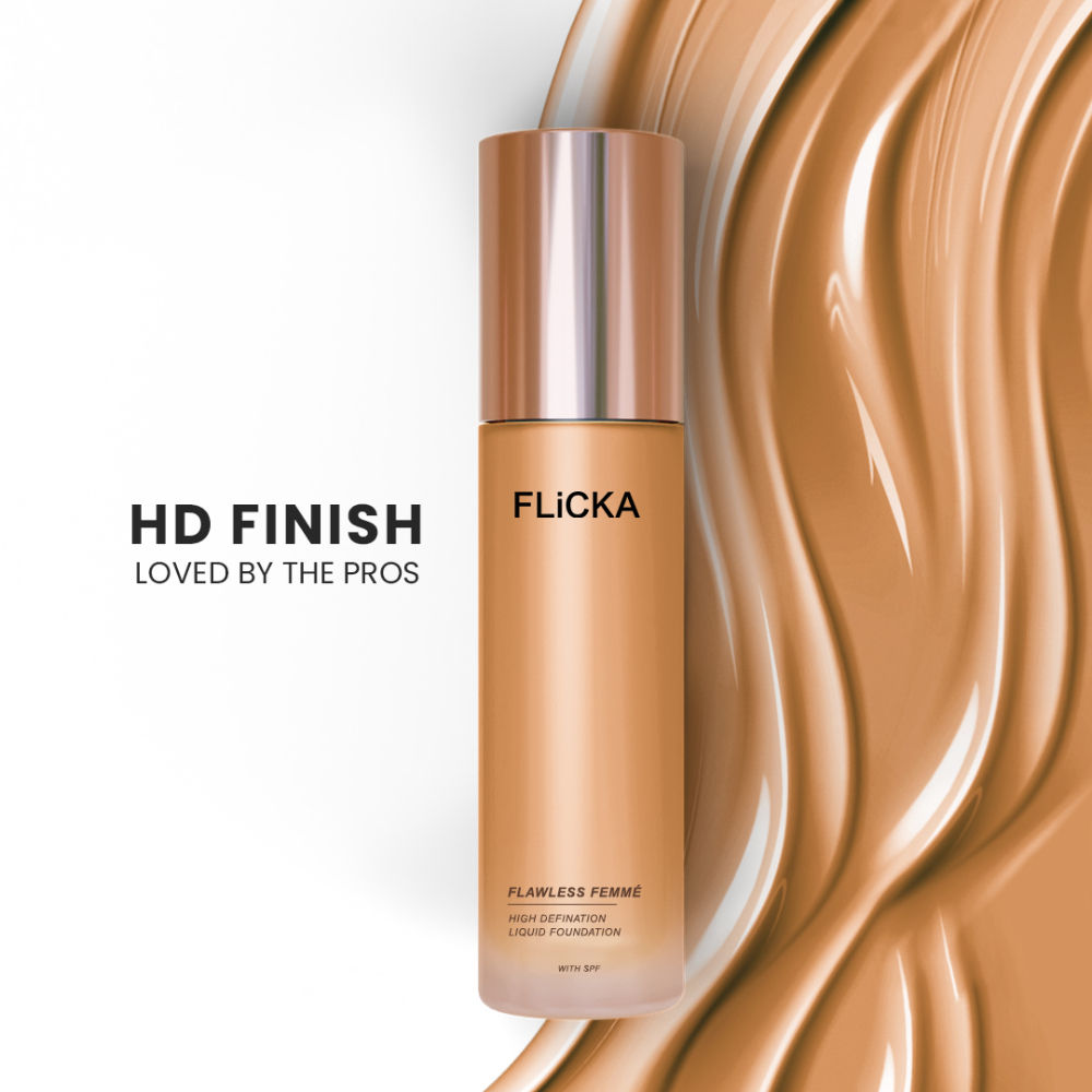 Flawless Femme HD Liquid Foundation Dewy Finish Long Lasting Medium High Coverage - Coffee
