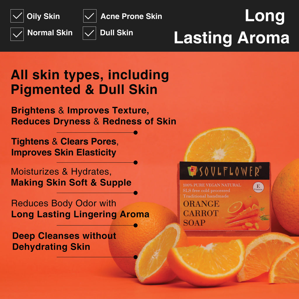 Ayurvedic Vitamin C Orange Carrot Handmade Soap for Skin Face Whitening, Dark Spots