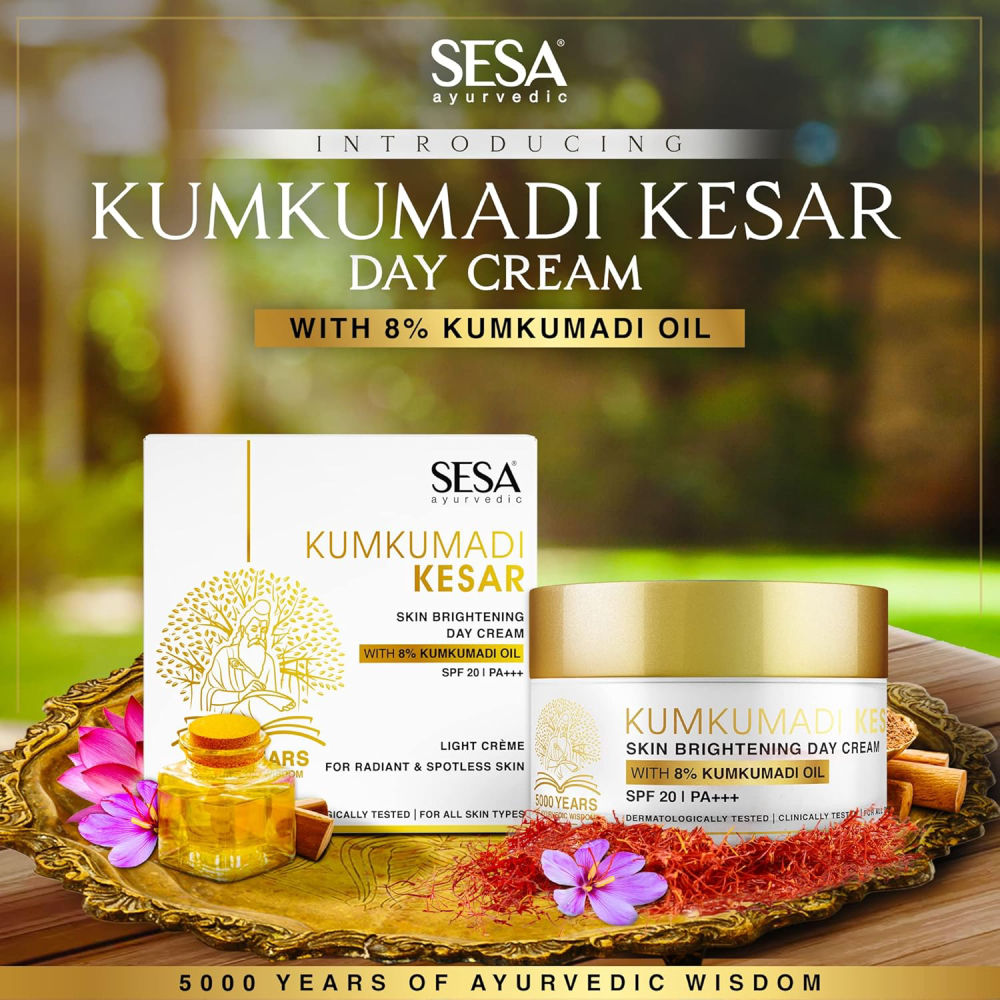 8% Kumkumadi Kesar Day Cream 50g SPF 20 & PA++ Skin Brightening Face Moisturizer Face Cream