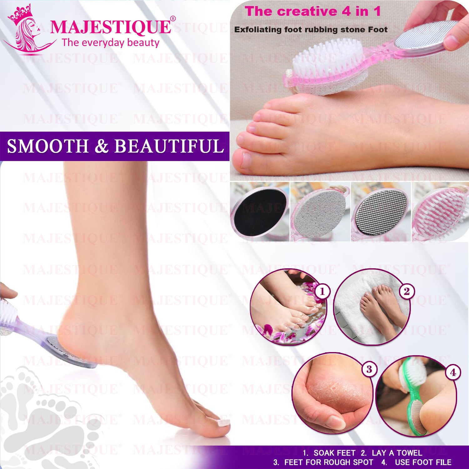 4-in-1 Hard Skin Remover for Legs - Foot Brush & Pedicure Tool - Color May Vary