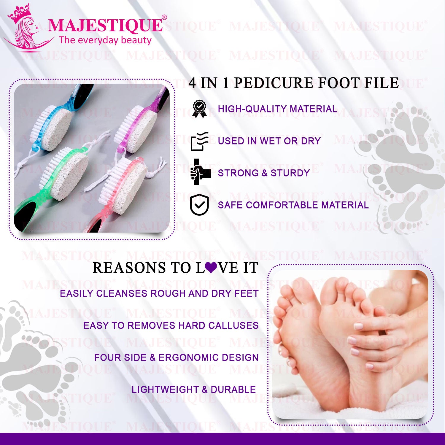 4-in-1 Hard Skin Remover for Legs - Foot Brush & Pedicure Tool - Color May Vary