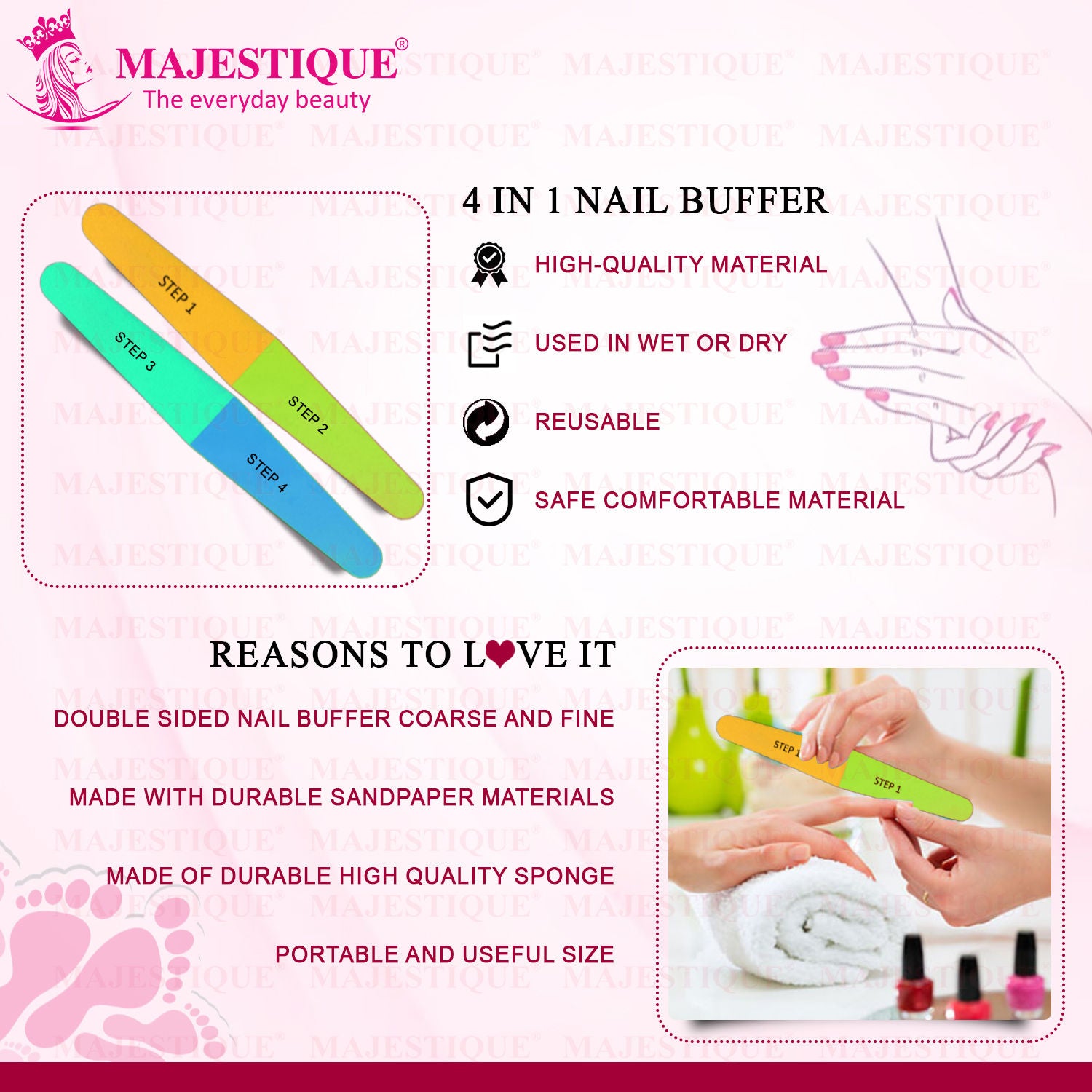4-Way Nail File & Buffer for All Nails - Buffer Block, Nail Shiner - Color May Vary