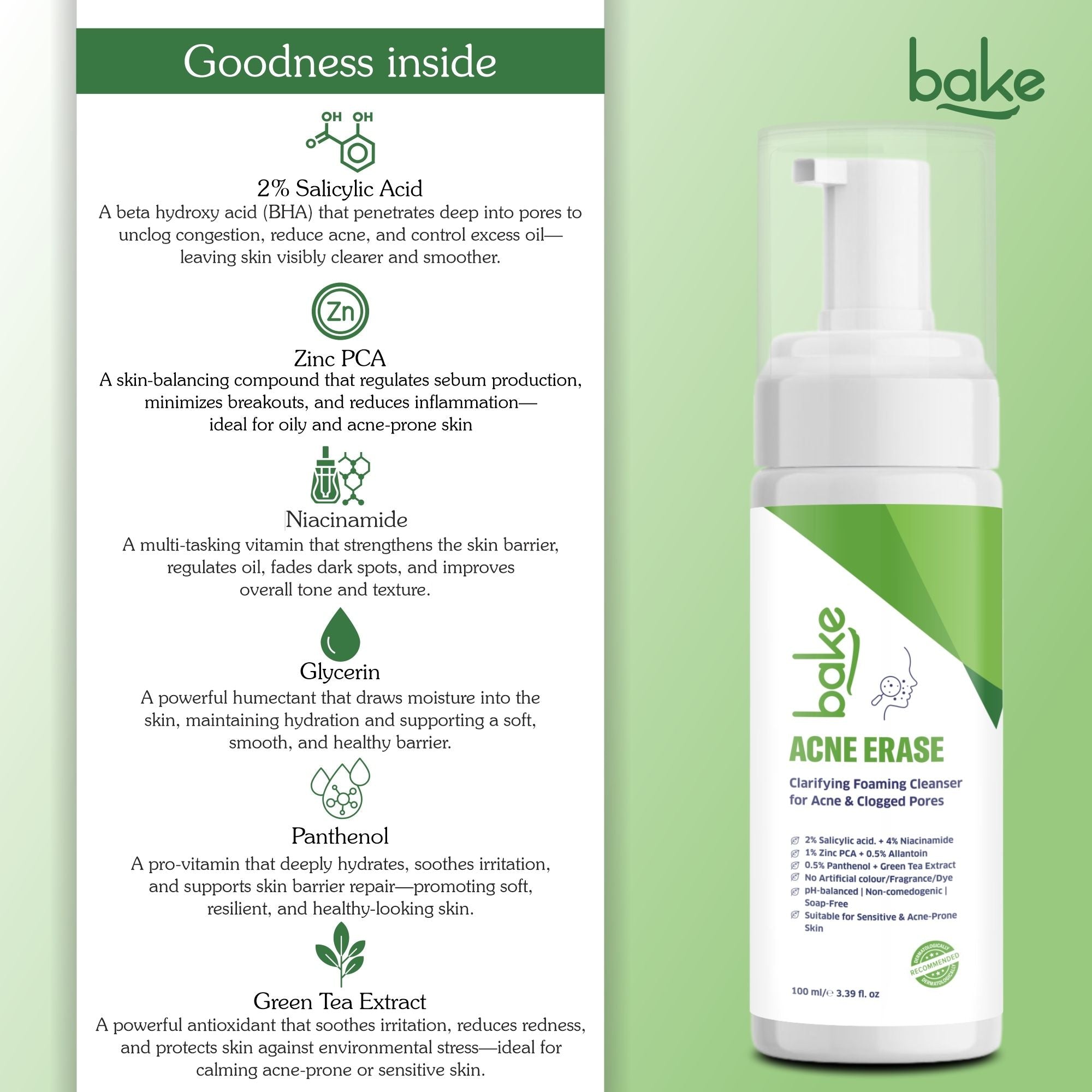 Acne Erase Foaming Cleanser with 2% Salicylic Acid for Acne, Clogged Pores & Oil Control