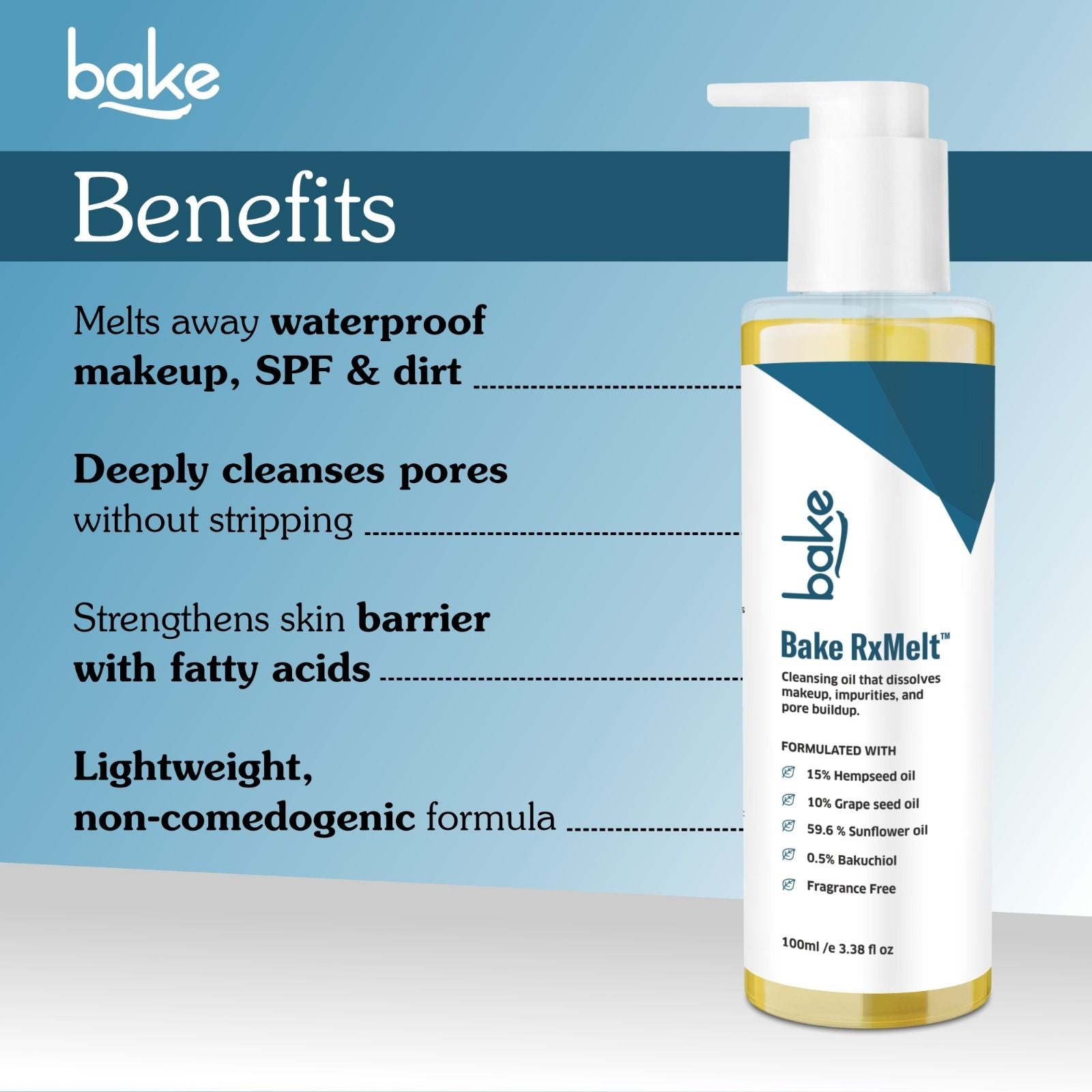 RxMelt Cleansing Oil with 15% Hempseed - Removes Waterproof Makeup, SPF & Pore Buildup